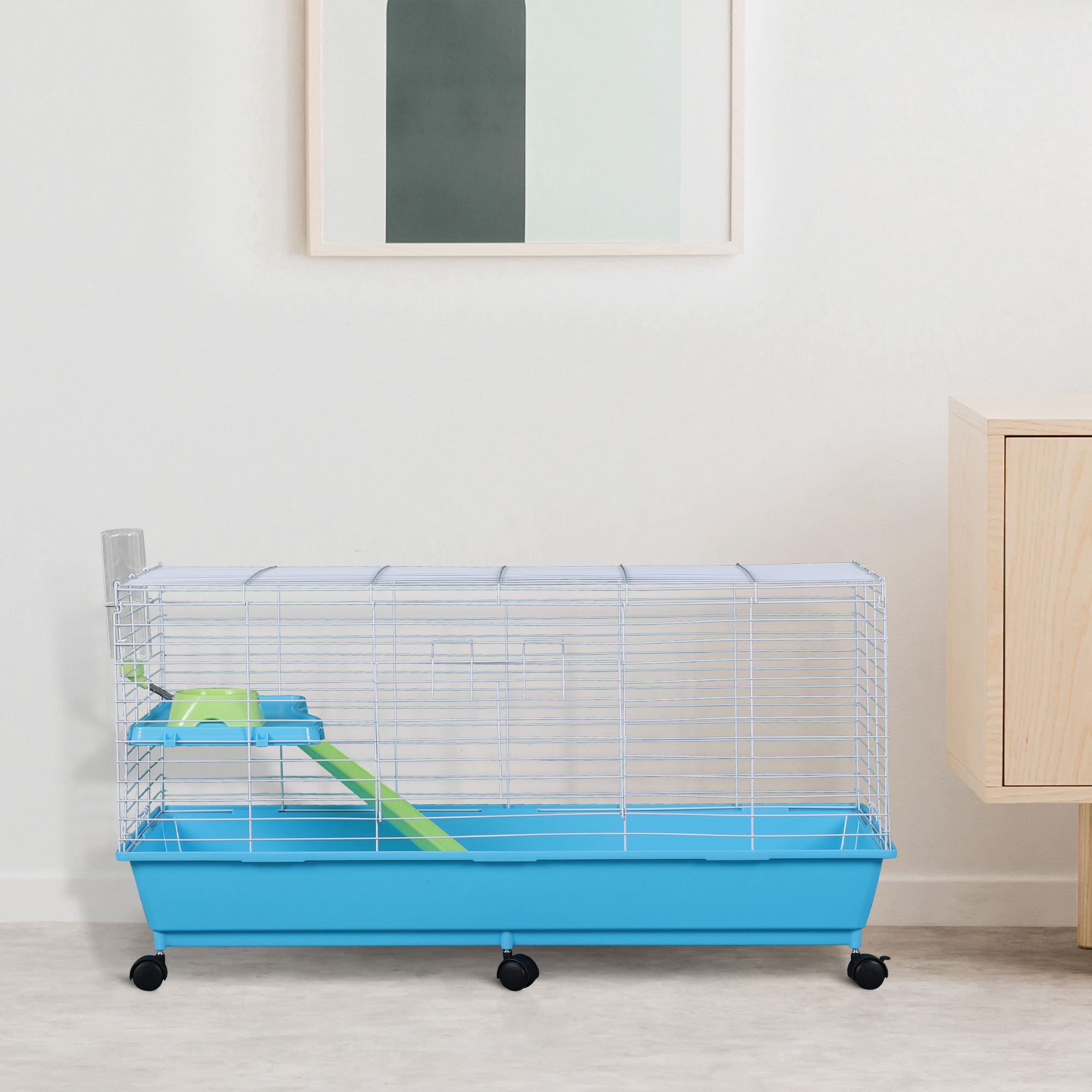 PawHut 40” Steel Plastic Small Animal Pet Cage Kit with Wheels - Blue and White