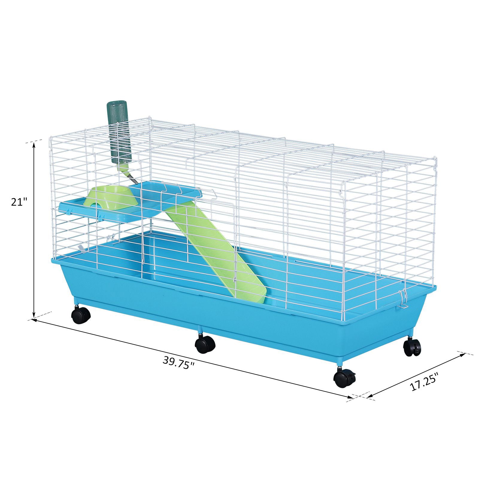 PawHut 40” Steel Plastic Small Animal Pet Cage Kit with Wheels - Blue and White