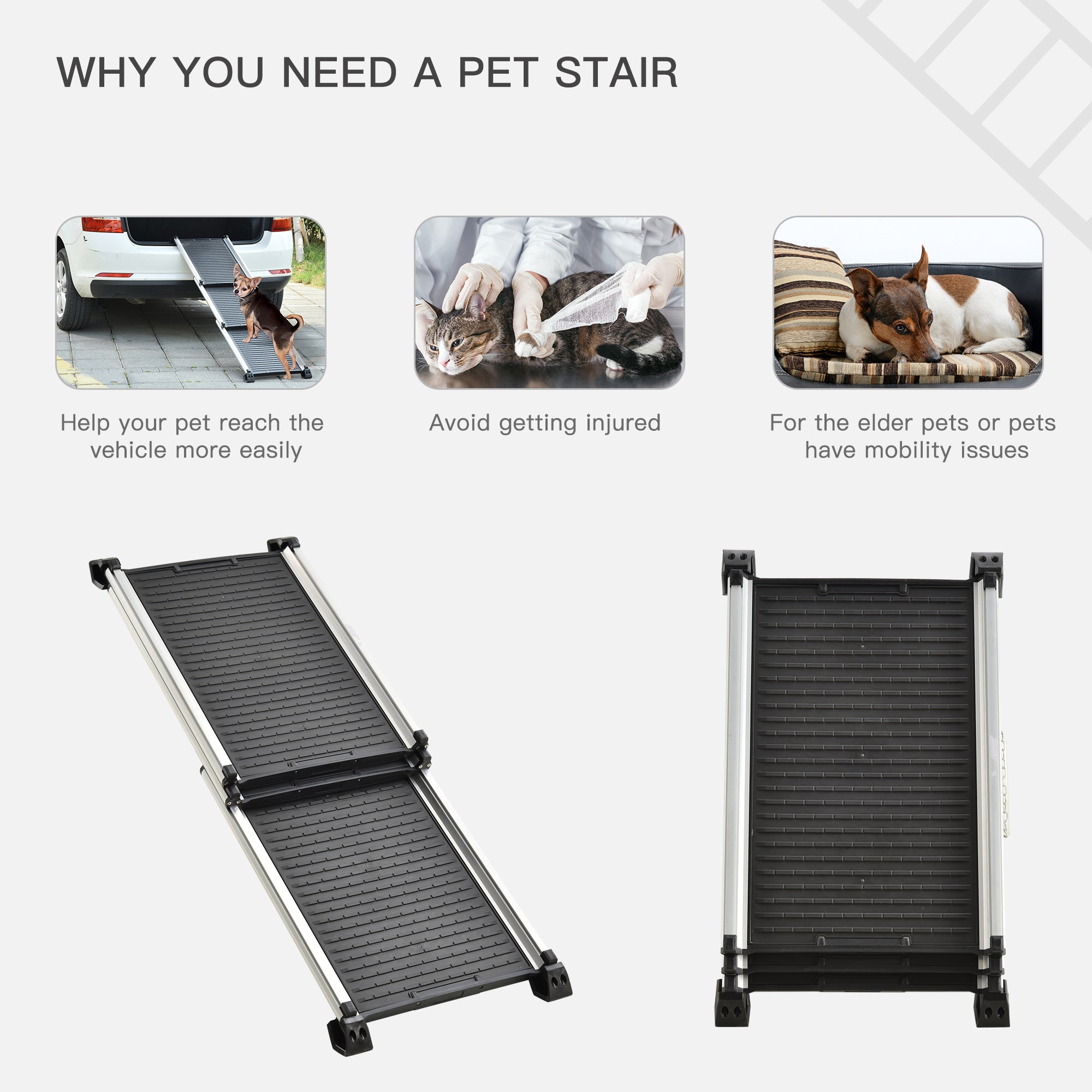 PawHut Telescoping Dog Car Ramp Lightweight Aluminium Alloy Frame Portable with Carry Handle, 71cm - 159cm