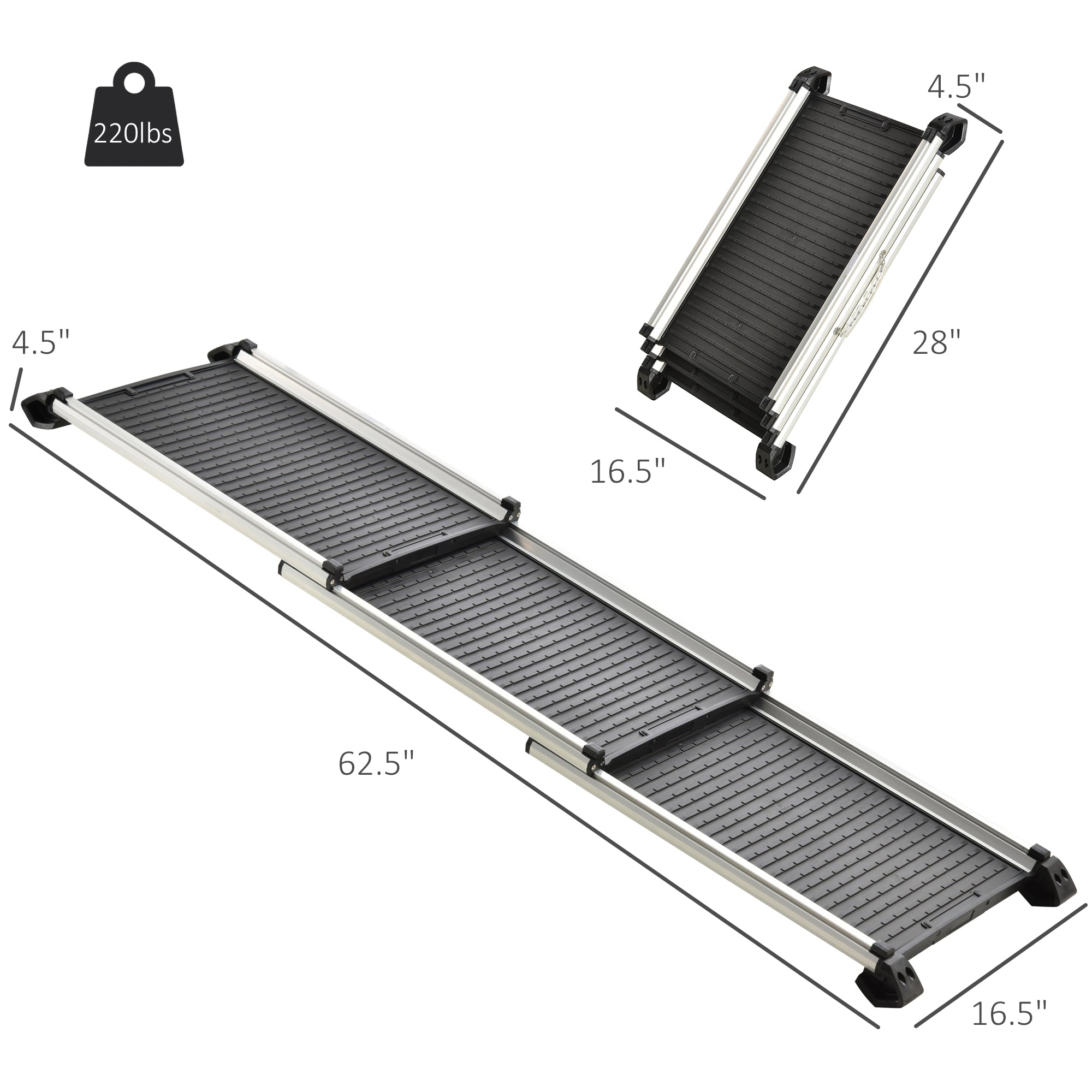 PawHut Telescoping Dog Car Ramp Lightweight Aluminium Alloy Frame Portable with Carry Handle, 28" - 62.5"