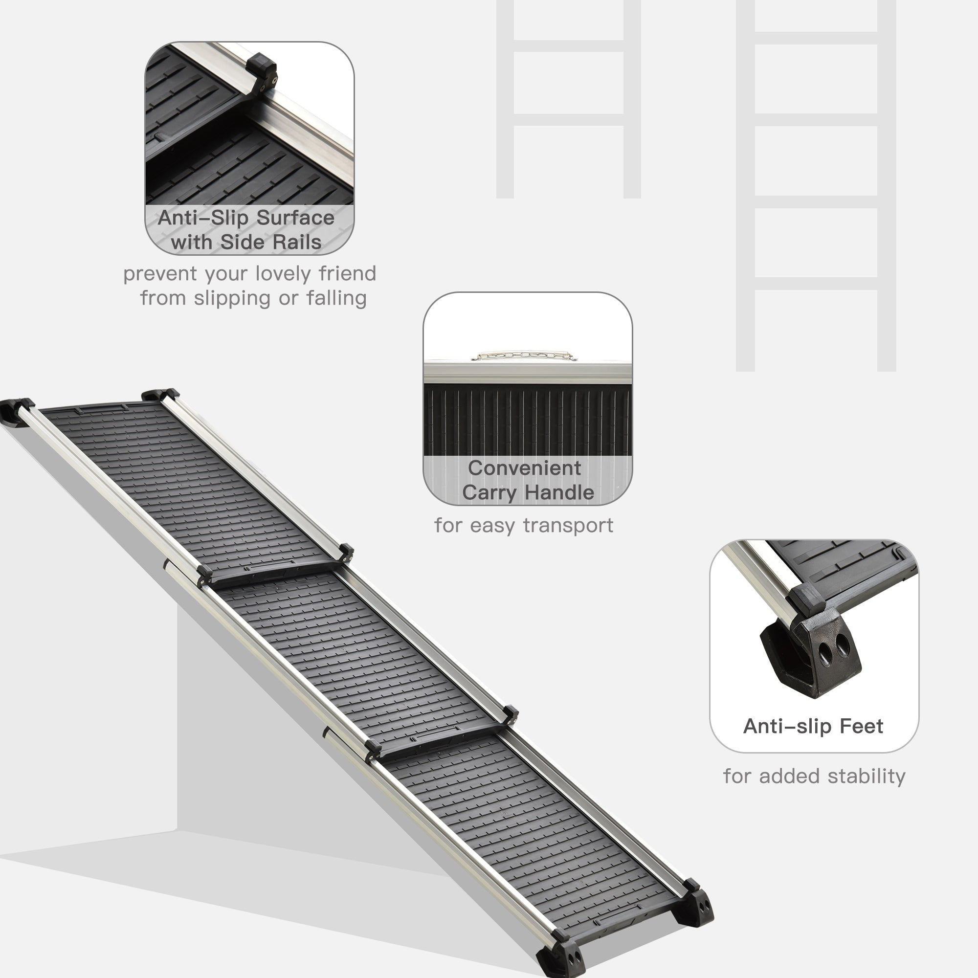 PawHut Telescoping Dog Car Ramp Lightweight Aluminium Alloy Frame Portable with Carry Handle, 71cm - 159cm