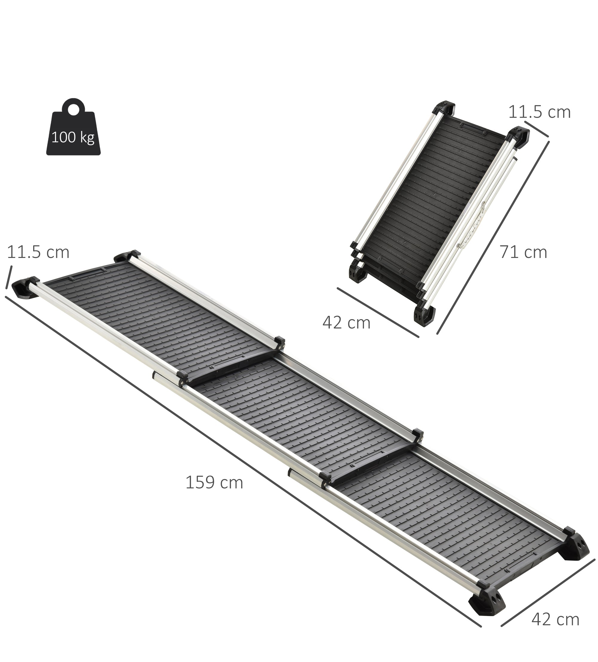 PawHut Telescoping Dog Car Ramp Lightweight Aluminium Alloy Frame Portable with Carry Handle, 71cm - 159cm
