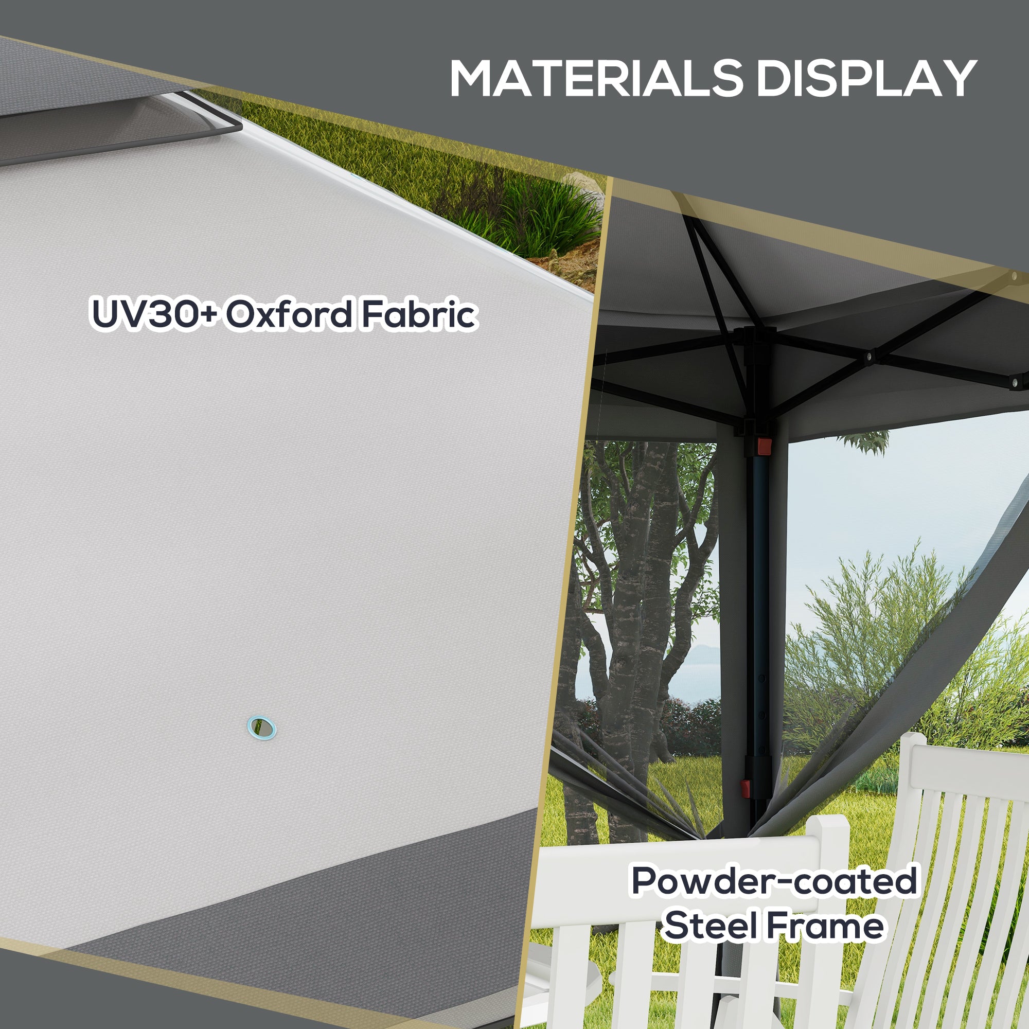 Outsunny 10.7 x 10.7ft Pop Up Camping Gazebo, Height Adjustable Instant Sun Shelter with UV30+ Roof Cover, Removable Mesh Curtains and Carrying Bag for Patio, Backyard, Light Grey