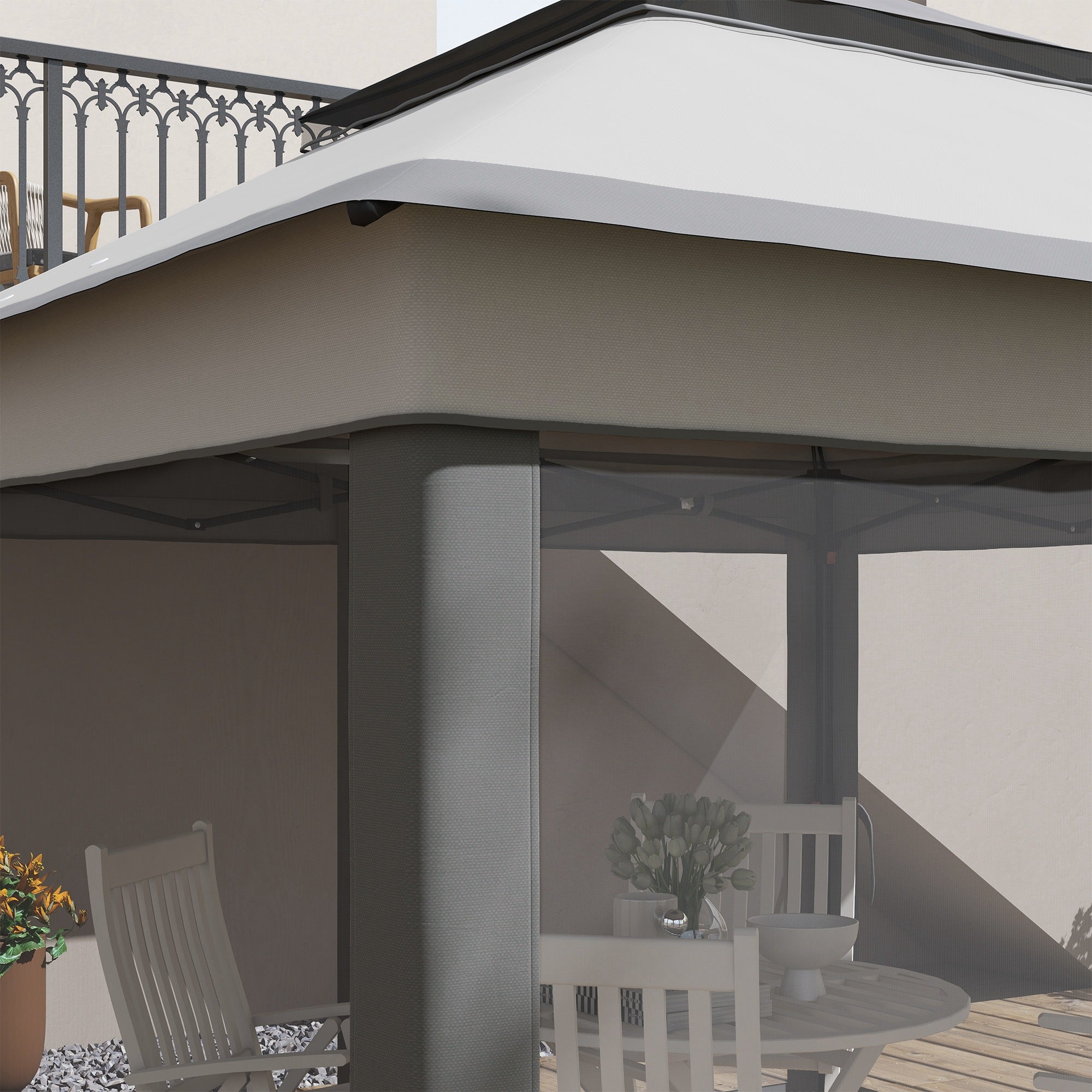 Outsunny 10.7 x 10.7ft Pop Up Camping Gazebo, Height Adjustable Instant Sun Shelter with UV30+ Roof Cover, Removable Mesh Curtains and Carrying Bag for Patio, Backyard, Light Grey