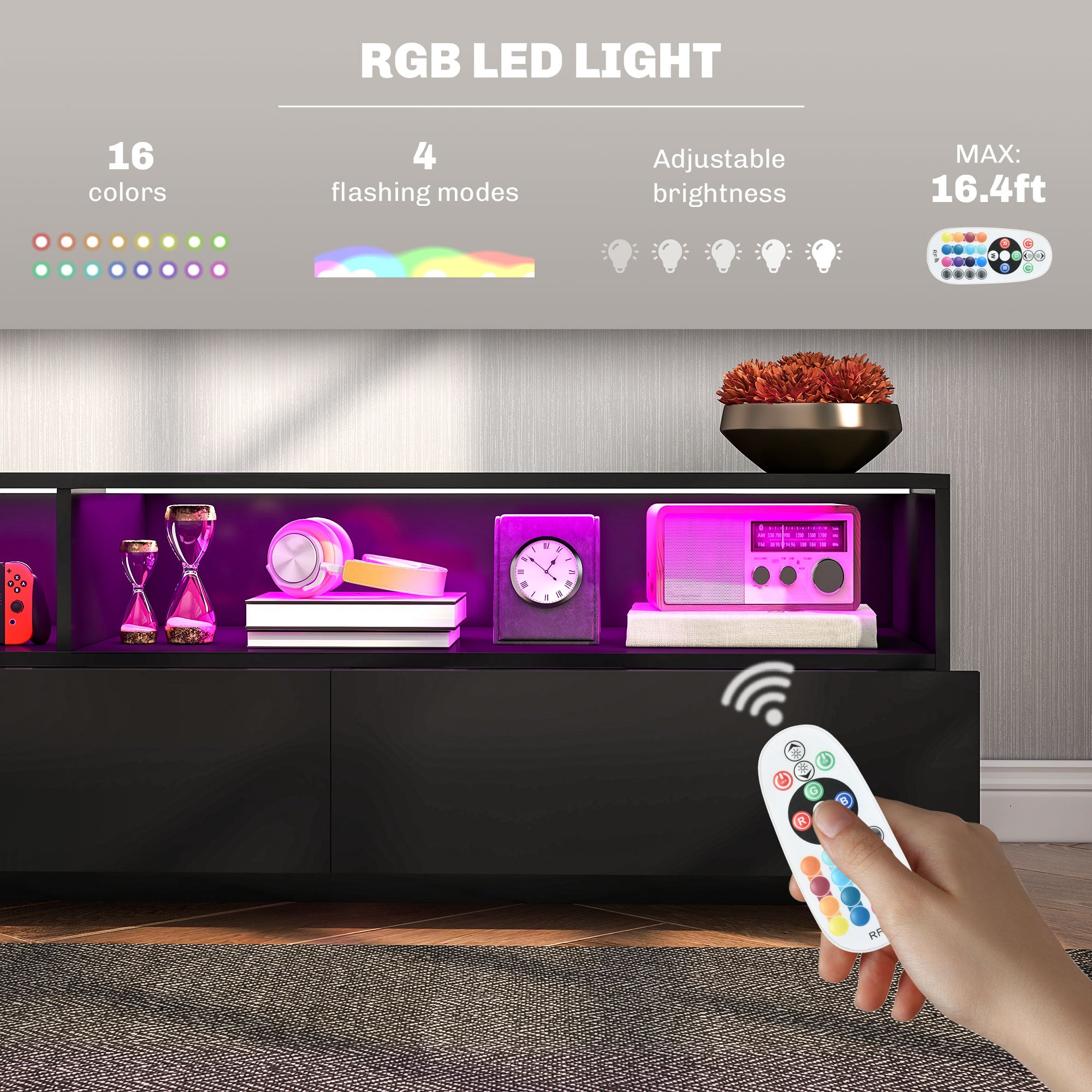 HOMCOM High Gloss LED TV Cabinet Stand for TVs up to 75