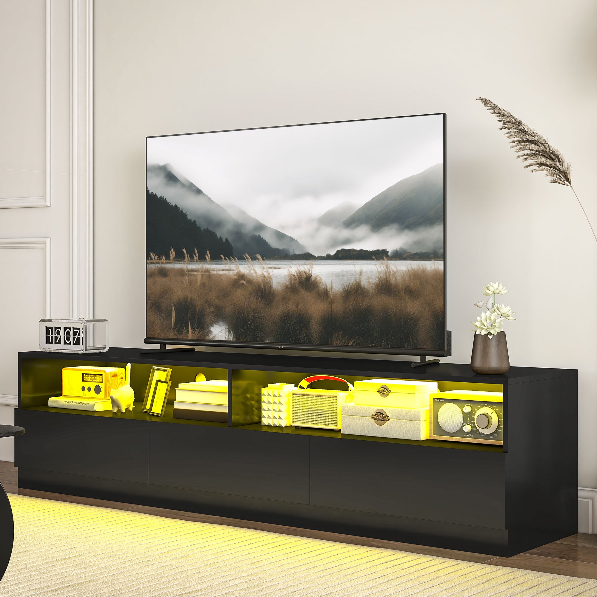 HOMCOM High Gloss LED TV Cabinet Stand for TVs up to 75