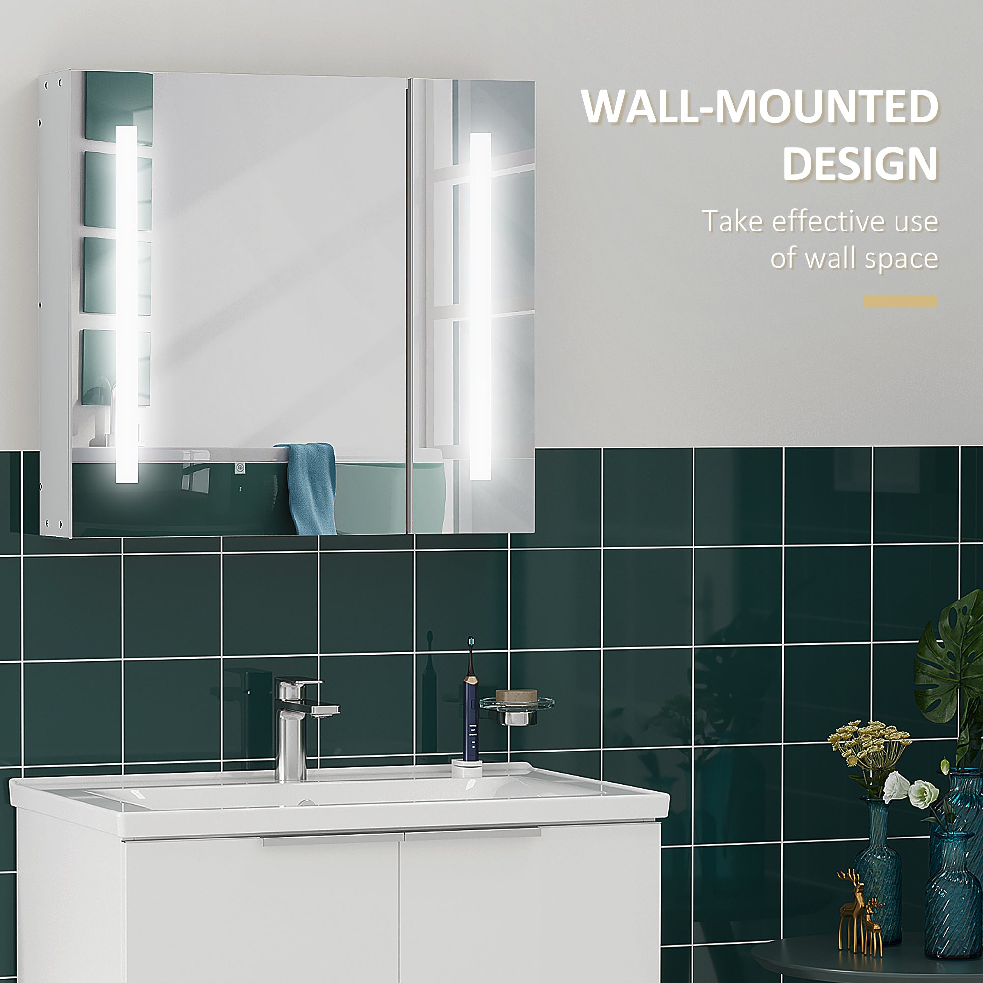 kleankin LED Medicine Cabinet with Mirror and Lights, 27.5