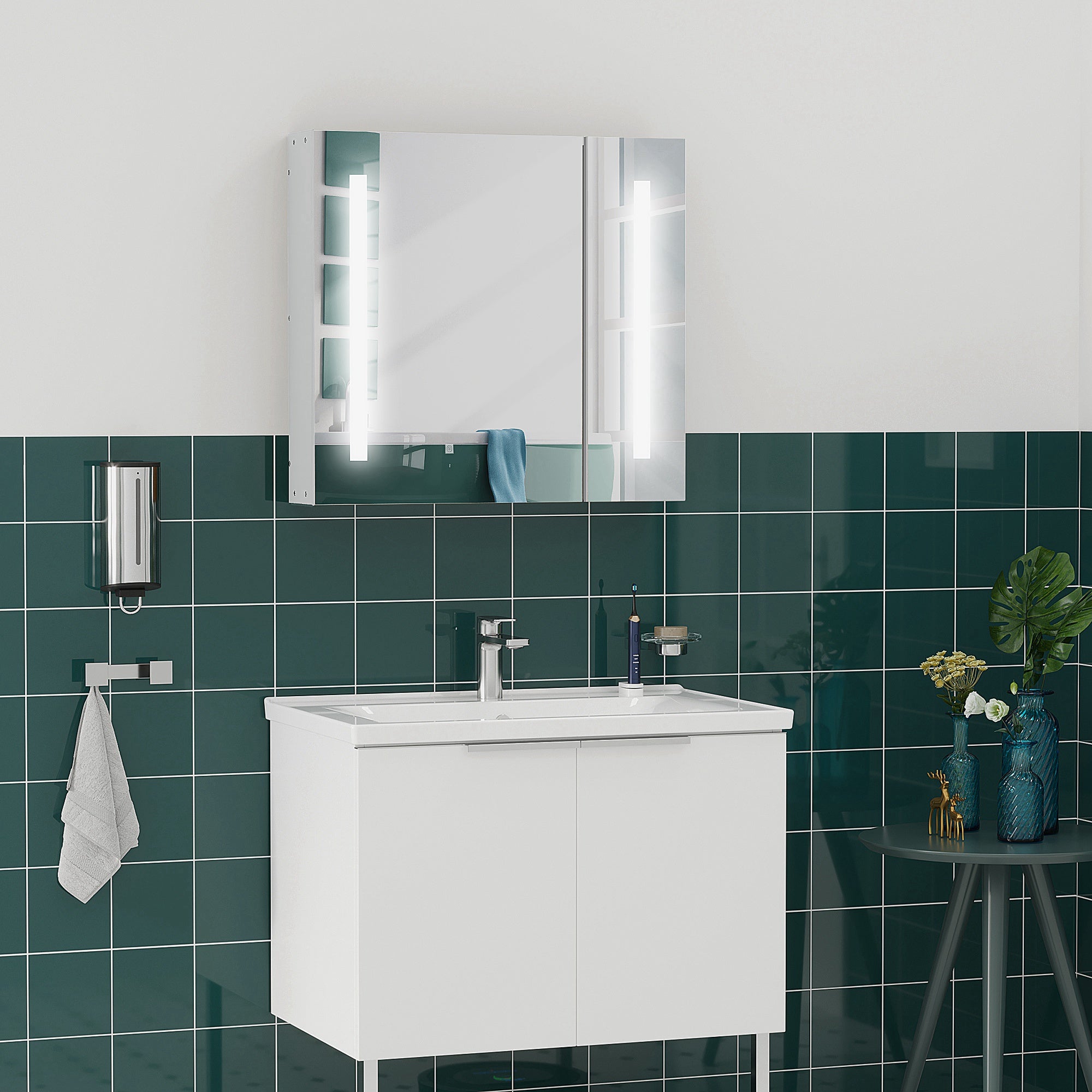 kleankin LED Medicine Cabinet with Mirror and Lights, 27.5