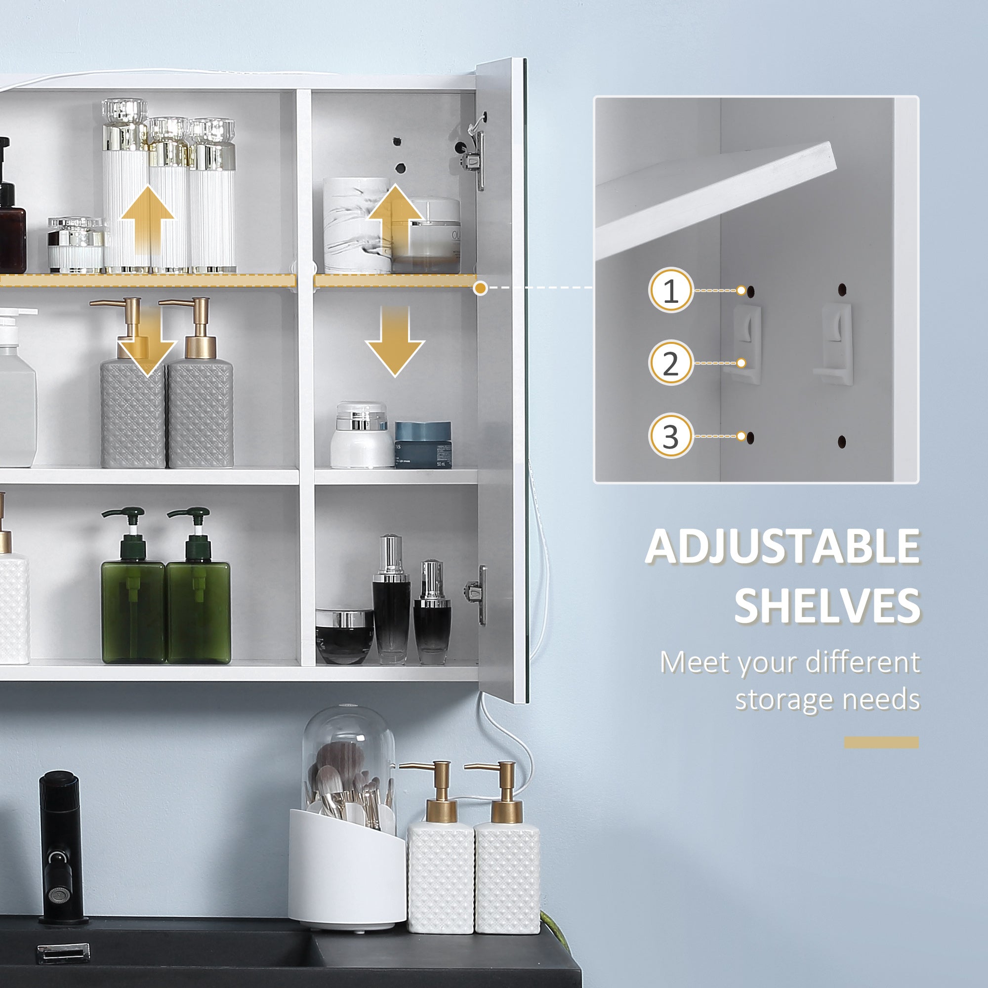 kleankin LED Medicine Cabinet with Mirror and Lights, 27.5