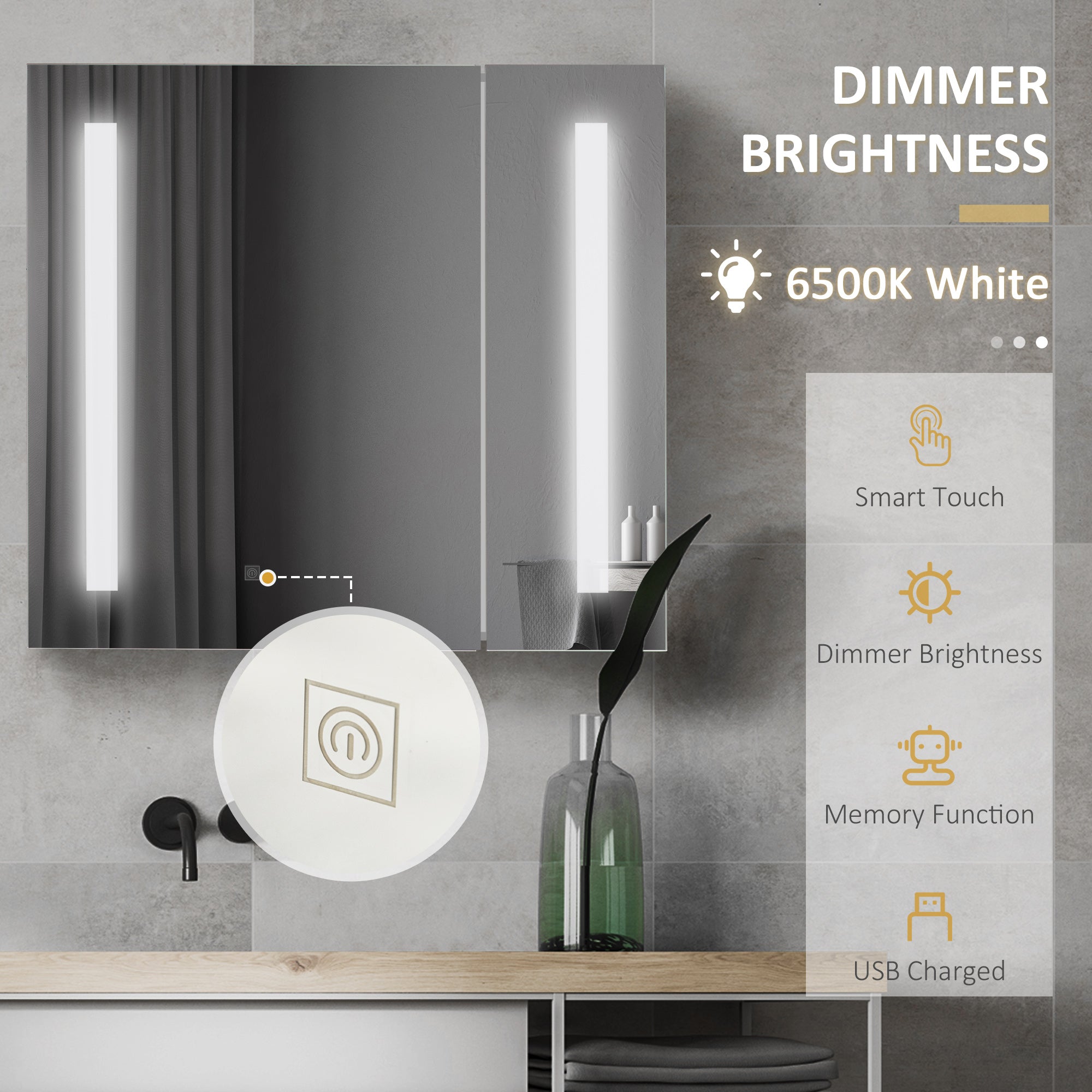 kleankin LED Medicine Cabinet with Mirror and Lights, 27.5