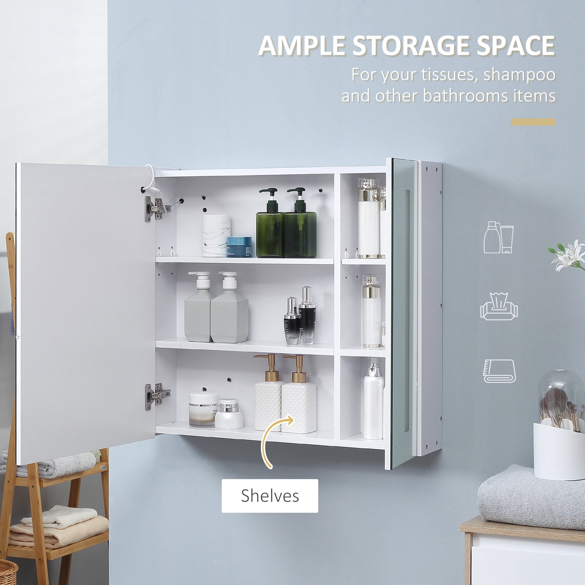 kleankin LED Medicine Cabinet with Mirror and Lights, 27.5