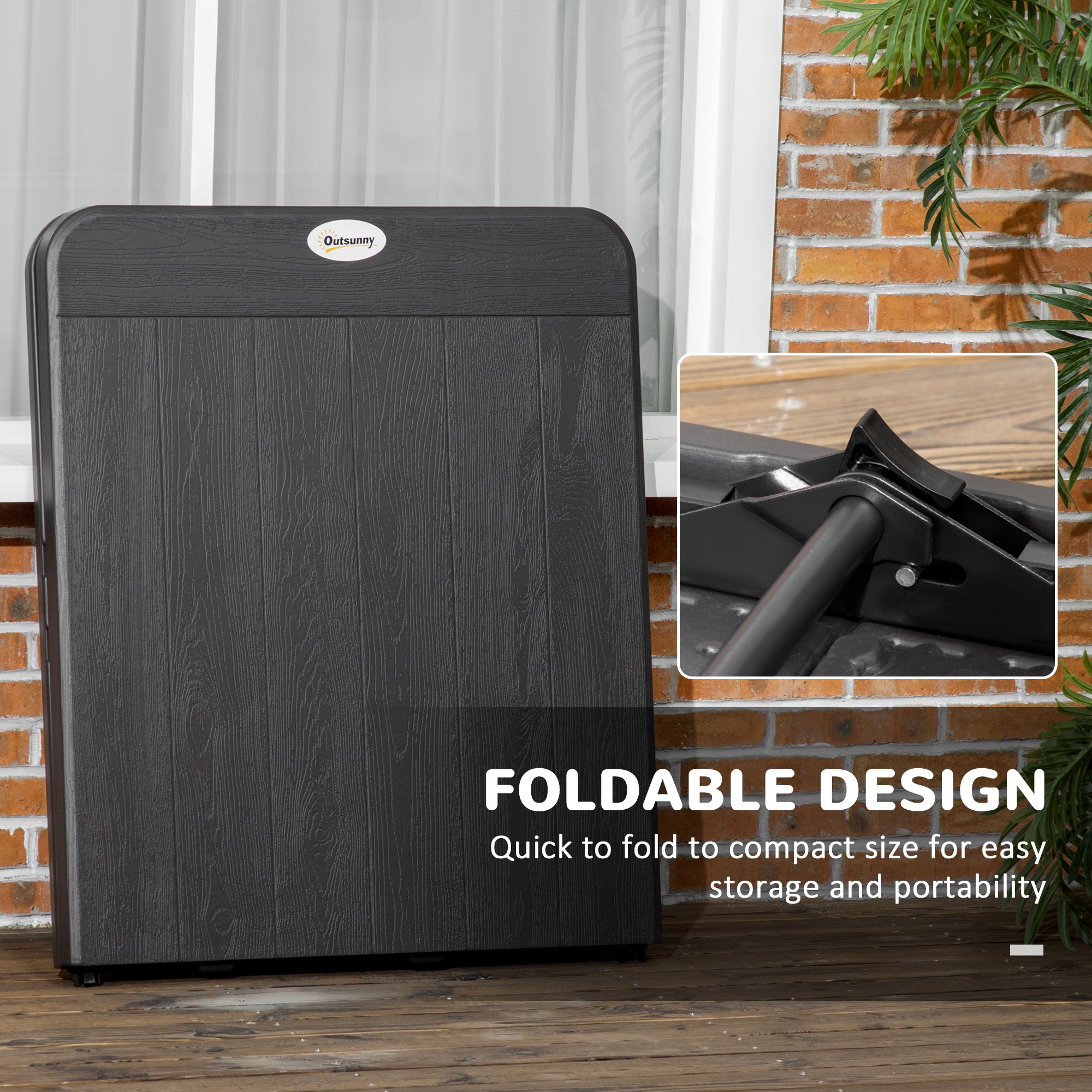 Outsunny 6 FT Folding Outdoor Dining Table for 6, Rectangular Foldable Patio Table with HDPE Tabletop and Steel Frame, Dark Grey