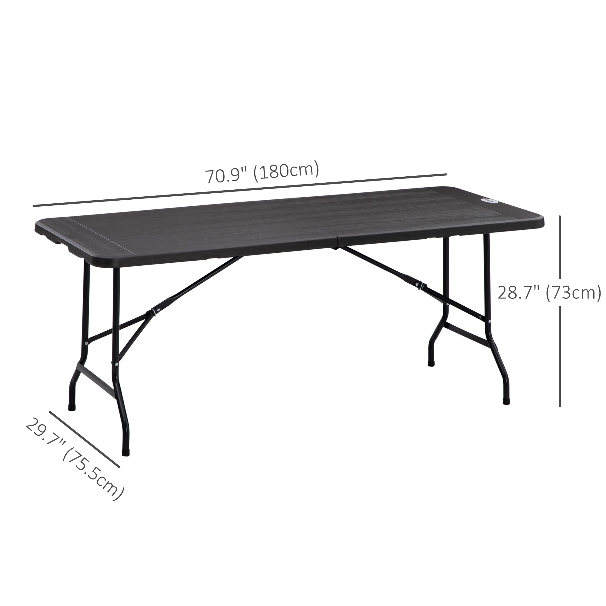 Outsunny 6 FT Folding Outdoor Dining Table for 6, Rectangular Foldable Patio Table with HDPE Tabletop and Steel Frame, Dark Grey