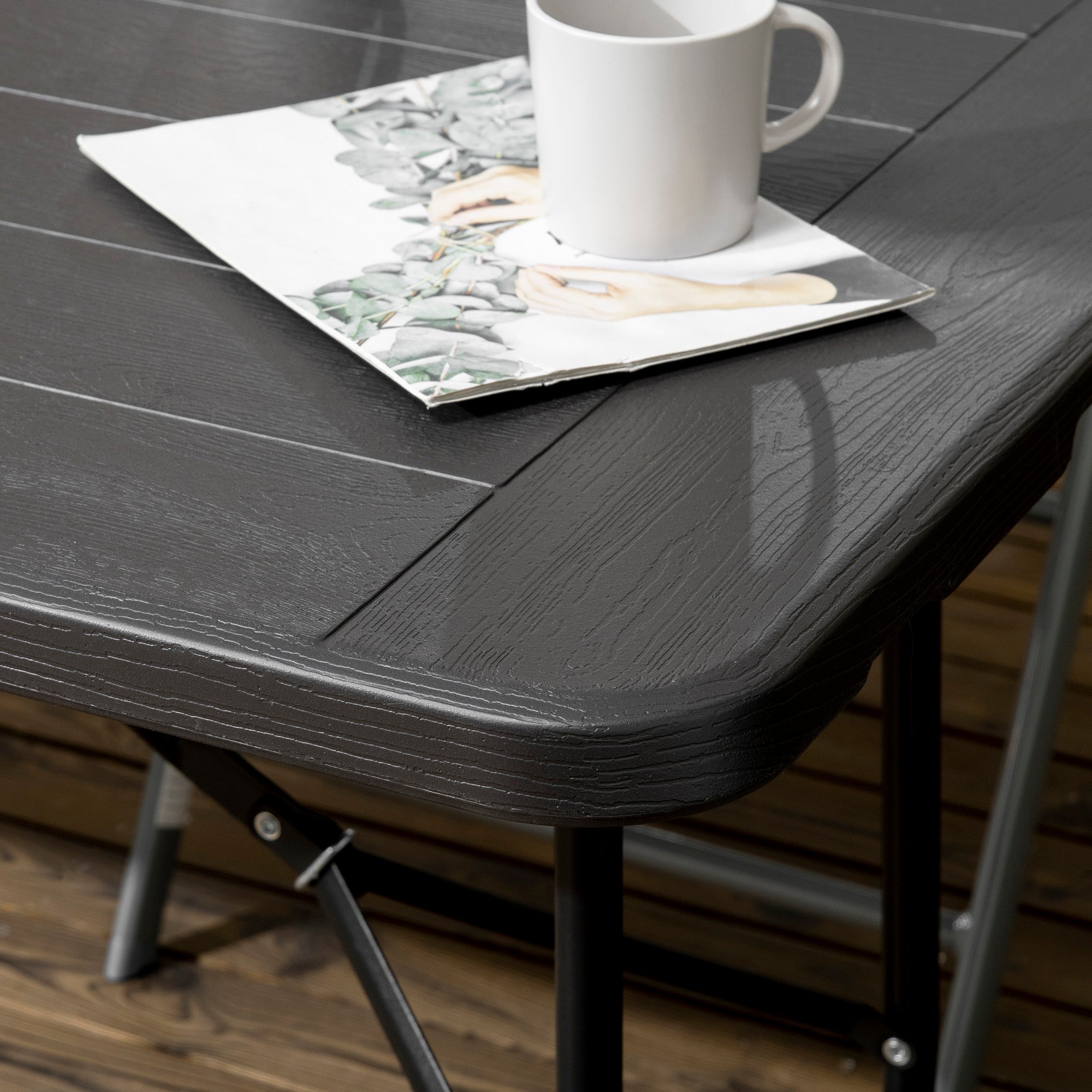 Outsunny 6 FT Folding Outdoor Dining Table for 6, Rectangular Foldable Patio Table with HDPE Tabletop and Steel Frame, Dark Grey