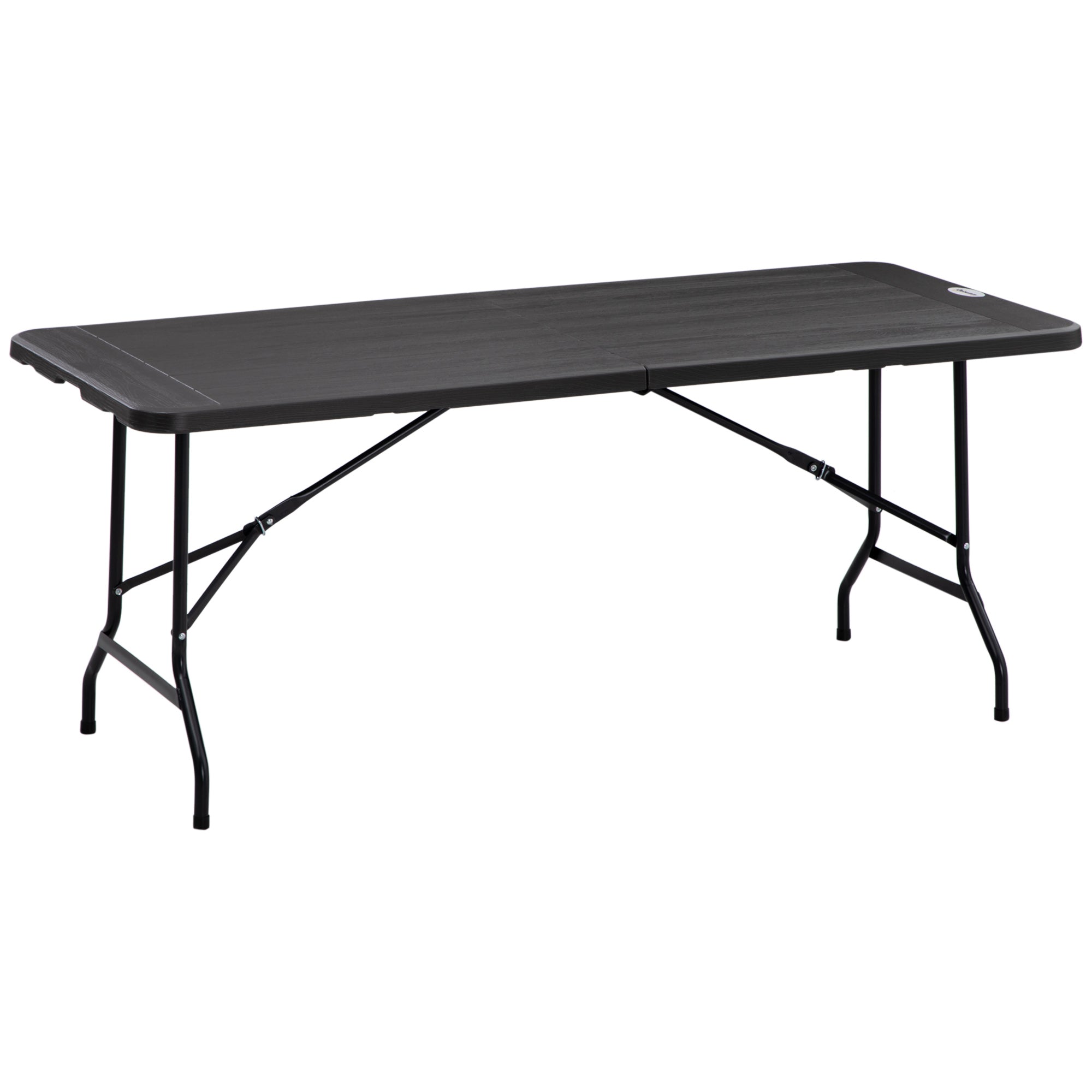 Outsunny 6 FT Folding Outdoor Dining Table for 6, Rectangular Foldable Patio Table with HDPE Tabletop and Steel Frame, Dark Grey