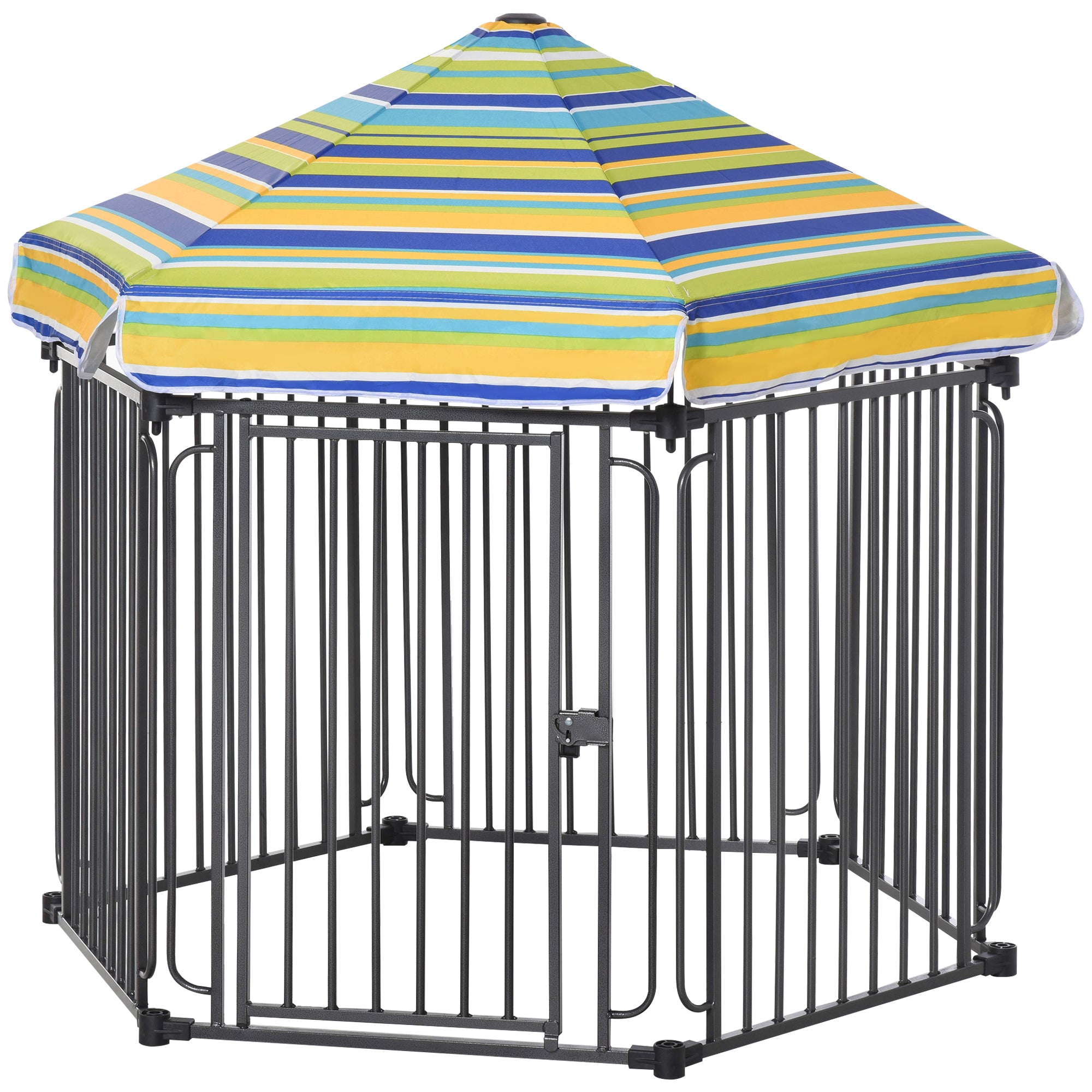 PawHut Heavy-Duty Metal Dog Playpen, Outdoor Pet Cage Kennel, Indoor Puppy Exercise Fence Barrier with Weather-Resistant Polyester Roof, Locking Door, 48"L x 41"W x 47"H