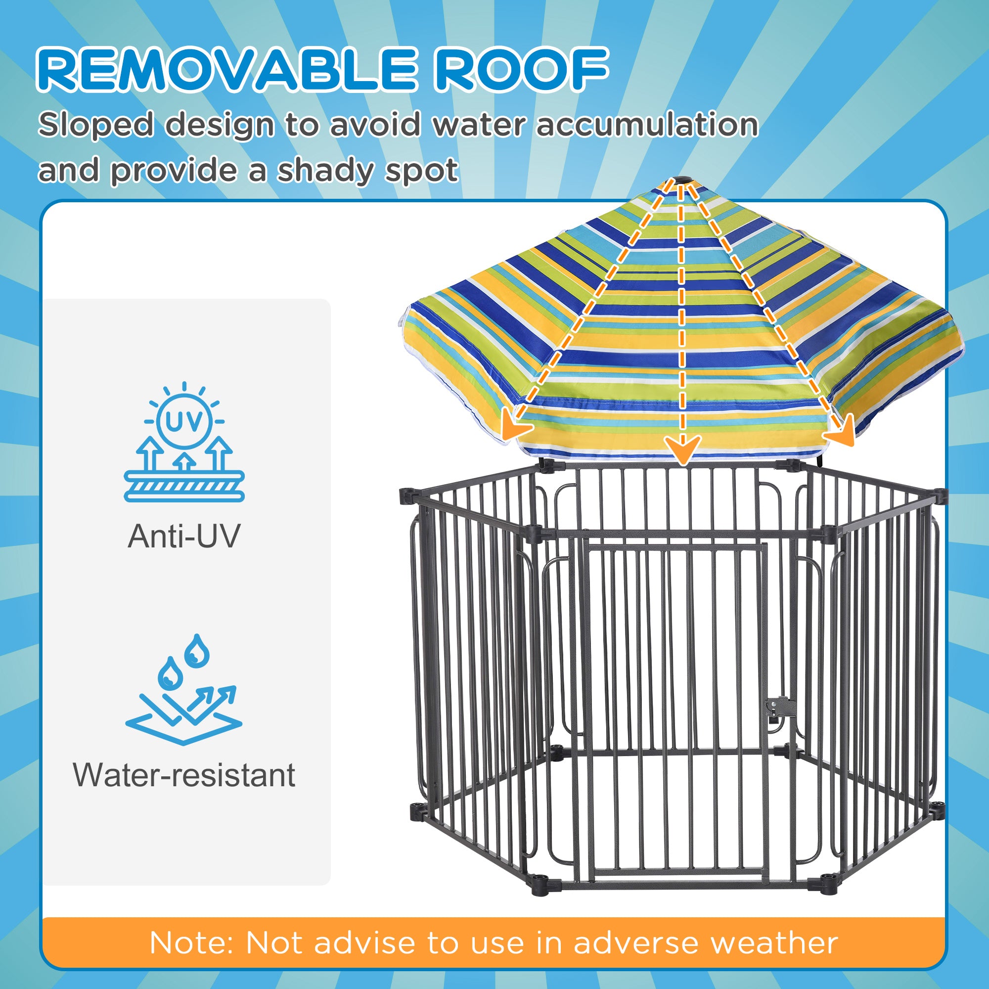 PawHut Heavy-Duty Metal Dog Playpen, Outdoor Pet Cage Kennel, Indoor Puppy Exercise Fence Barrier with Weather-Resistant Polyester Roof, Locking Door, 48"L x 41"W x 47"H