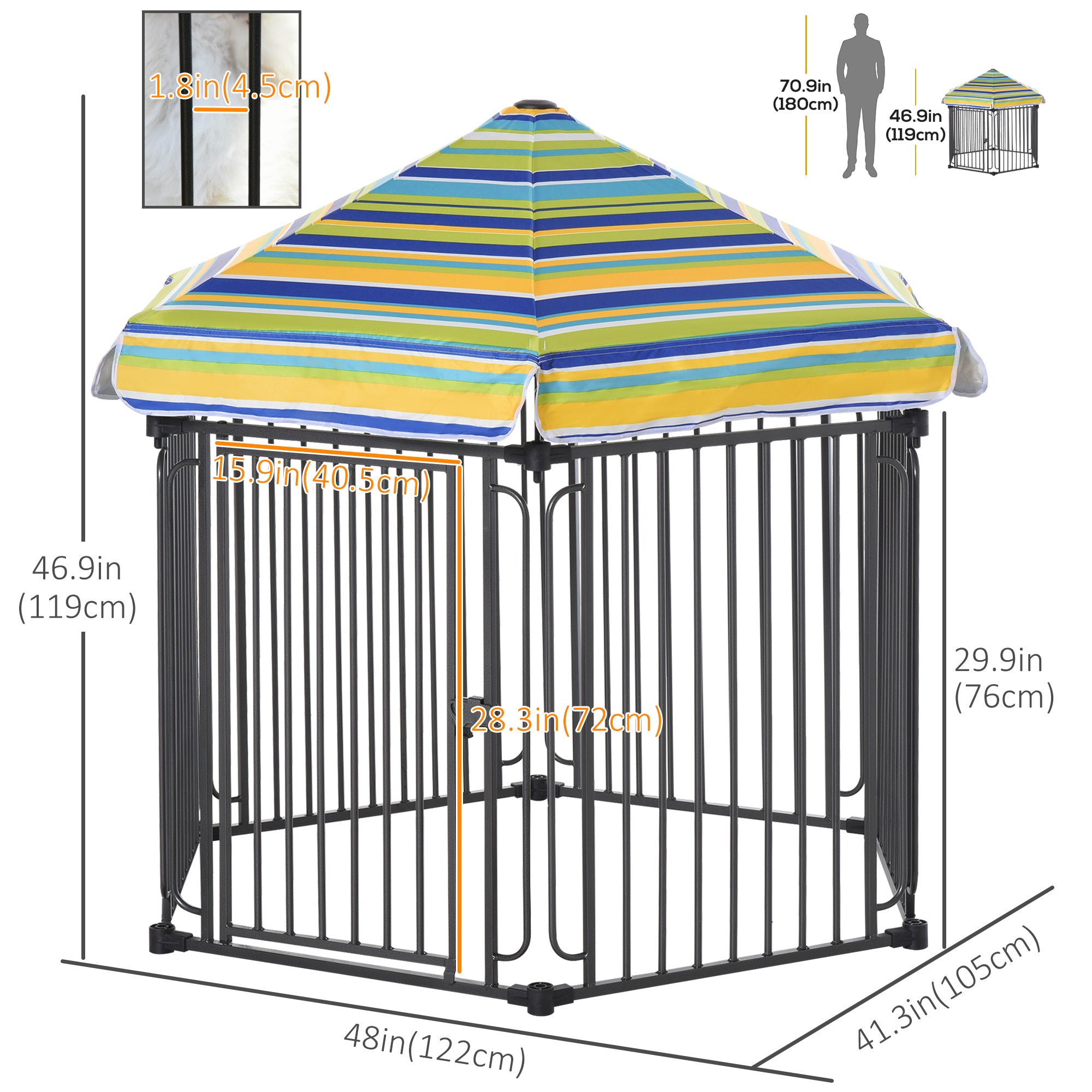 PawHut Heavy-Duty Metal Dog Playpen, Outdoor Pet Cage Kennel, Indoor Puppy Exercise Fence Barrier with Weather-Resistant Polyester Roof, Locking Door, 48"L x 41"W x 47"H