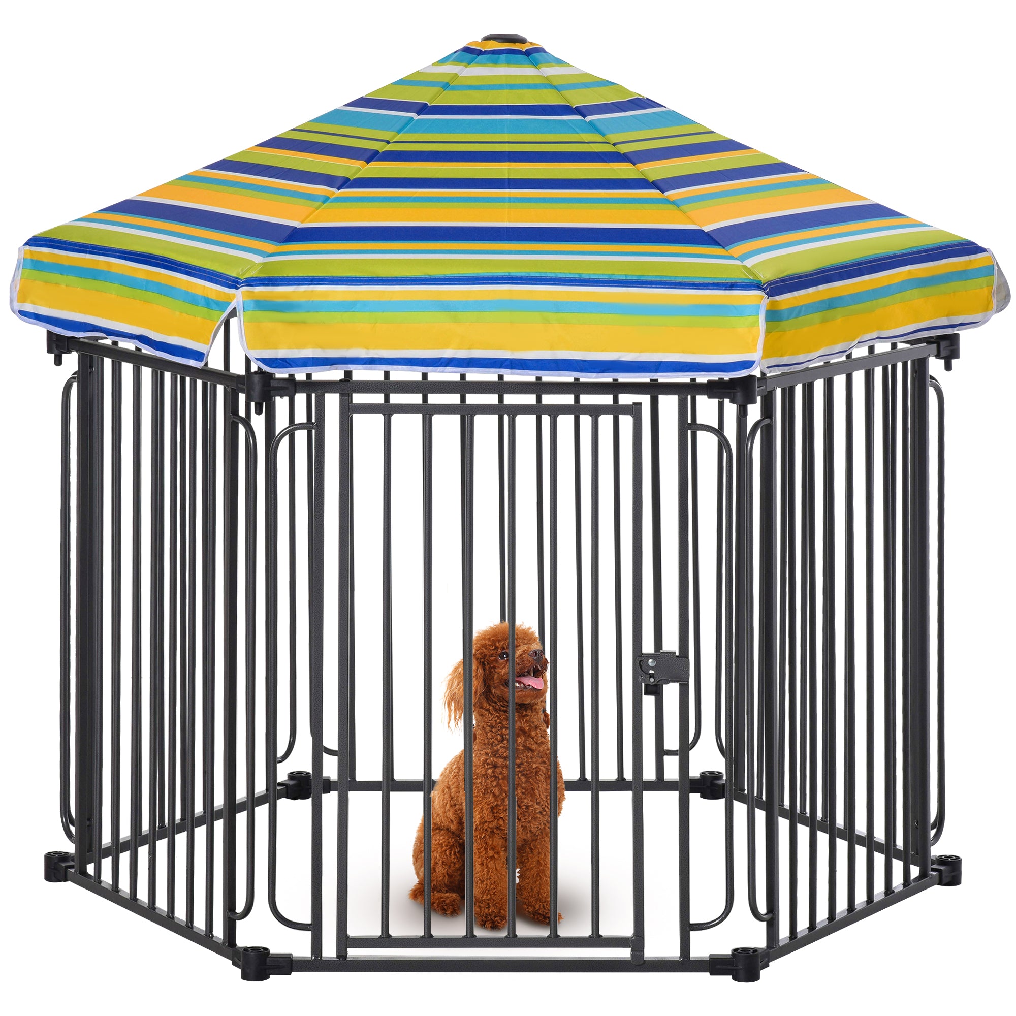 PawHut Heavy-Duty Metal Dog Playpen, Outdoor Pet Cage Kennel, Indoor Puppy Exercise Fence Barrier with Weather-Resistant Polyester Roof, Locking Door, 48"L x 41"W x 47"H