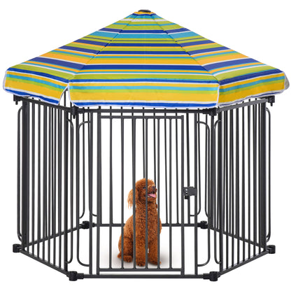 PawHut Heavy-Duty Metal Dog Playpen, Outdoor Pet Cage Kennel, Indoor Puppy Exercise Fence Barrier with Weather-Resistant Polyester Roof, Locking Door, 48"L x 41"W x 47"H