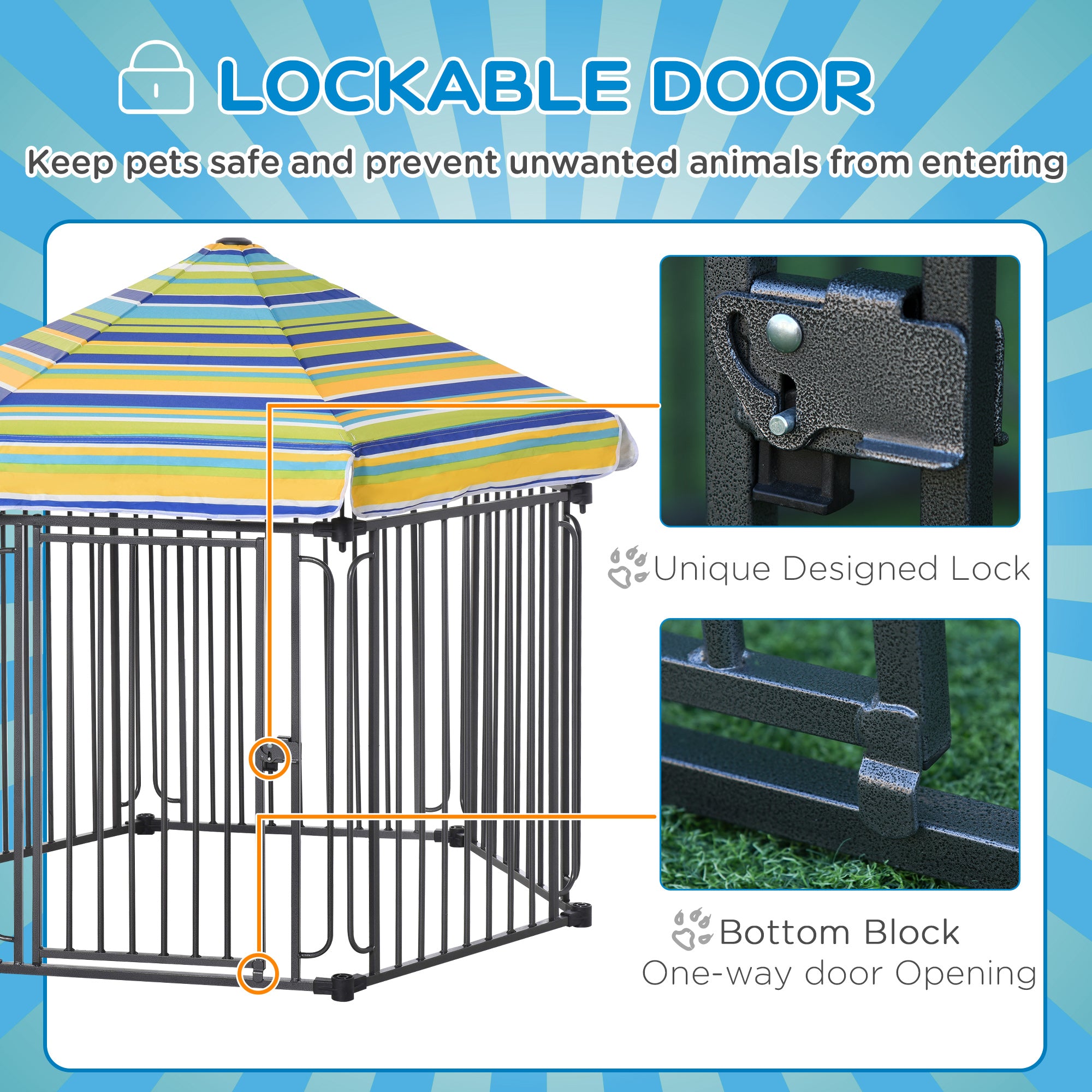 PawHut Heavy-Duty Metal Dog Playpen, Outdoor Pet Cage Kennel, Indoor Puppy Exercise Fence Barrier with Weather-Resistant Polyester Roof, Locking Door, 48"L x 41"W x 47"H