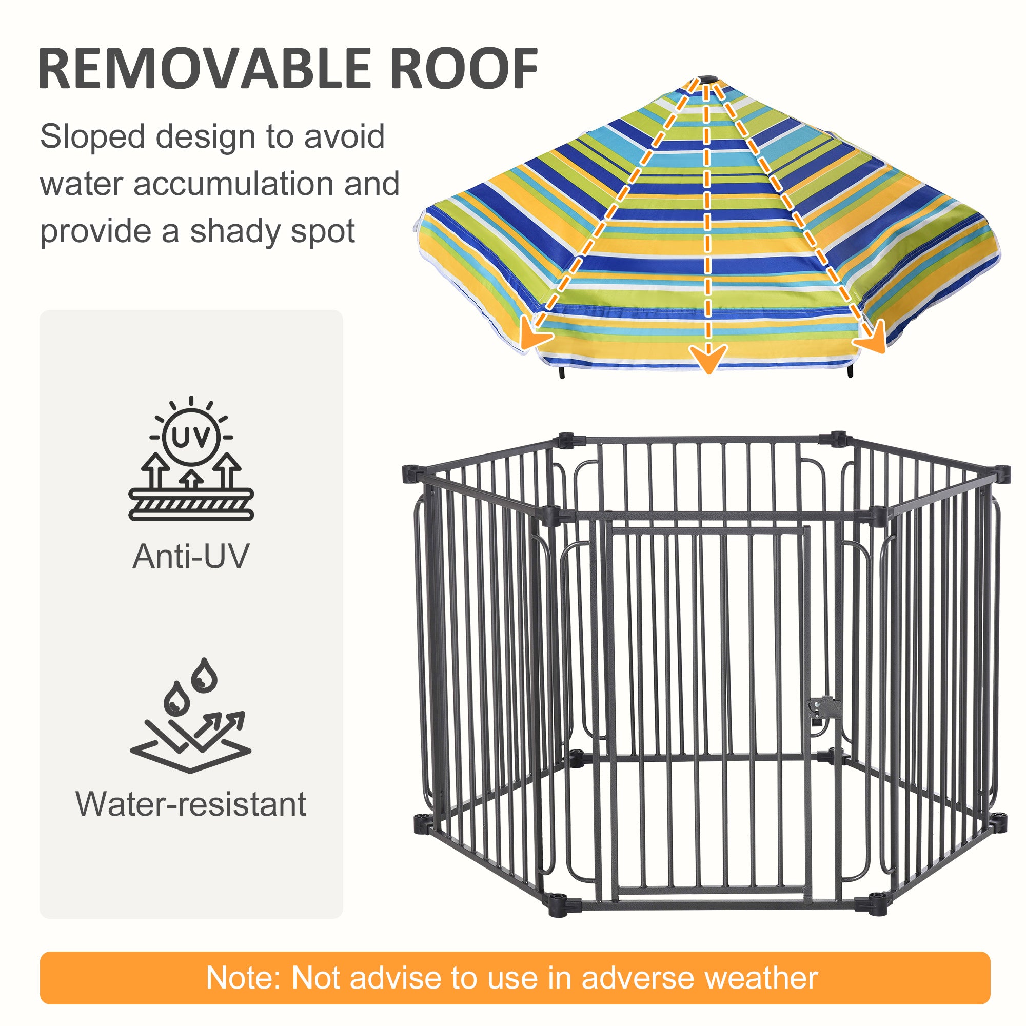 PawHut Dog Play Pen Puppy Pen Pet Playpen For Rabbit Guinea Pig Duck with Canopy Indoor Outdoor 119H x 122L x 105Wcm