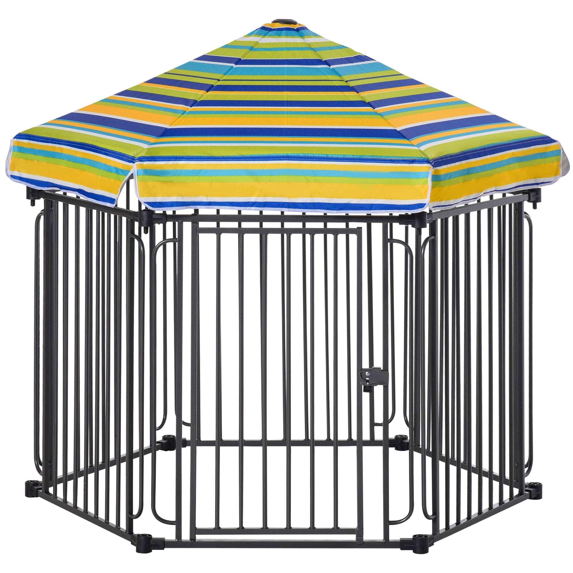 PawHut Heavy-Duty Metal Dog Playpen, Outdoor Pet Cage Kennel, Indoor Puppy Exercise Fence Barrier with Weather-Resistant Polyester Roof, Locking Door, 48"L x 41"W x 47"H