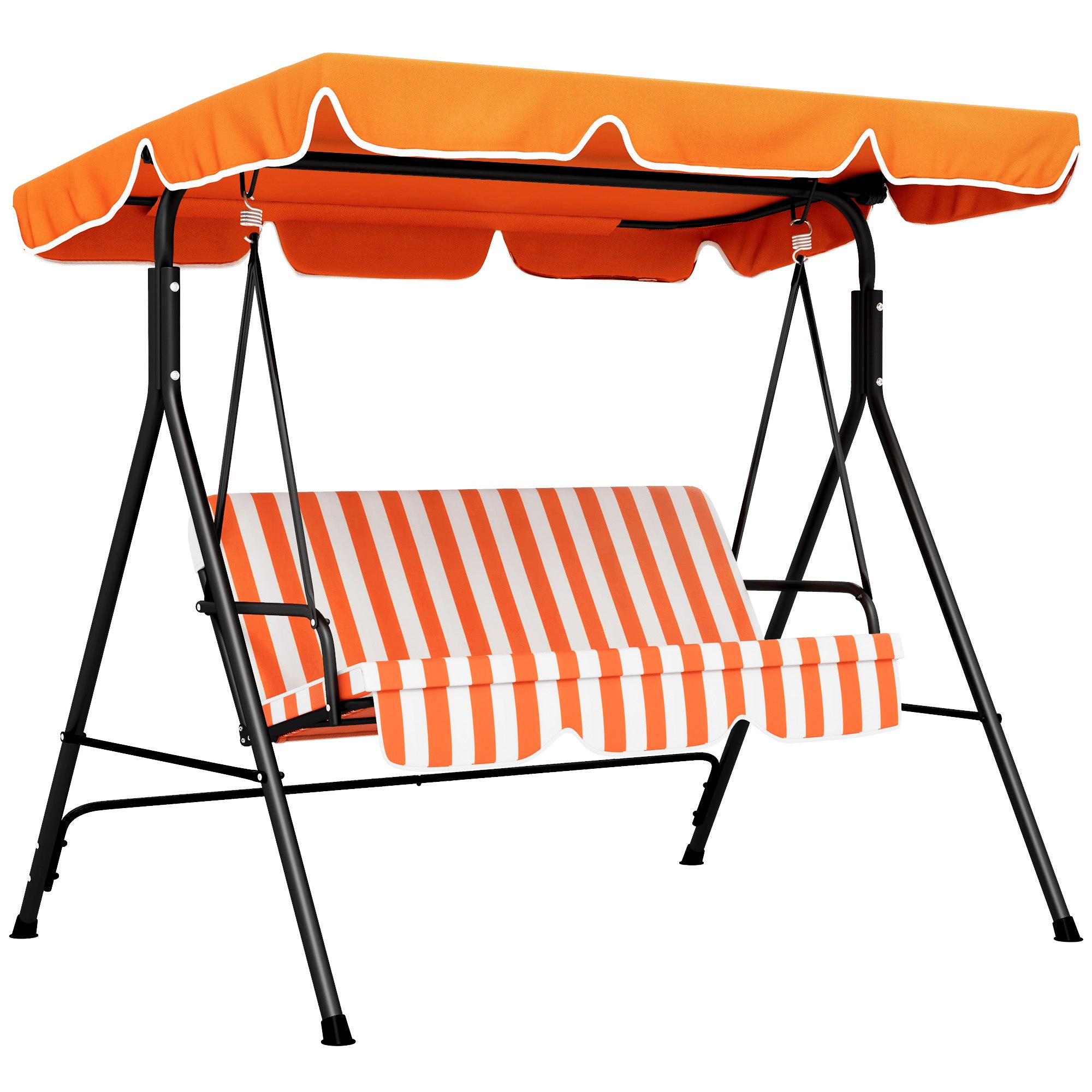 Outsunny 3-Seat Patio Swing Chair, Outdoor Porch Swing Glider with Adjustable Canopy, Removable Cushion, and Weather Resistant Steel Frame, for Garden, Poolside, Backyard, Orange