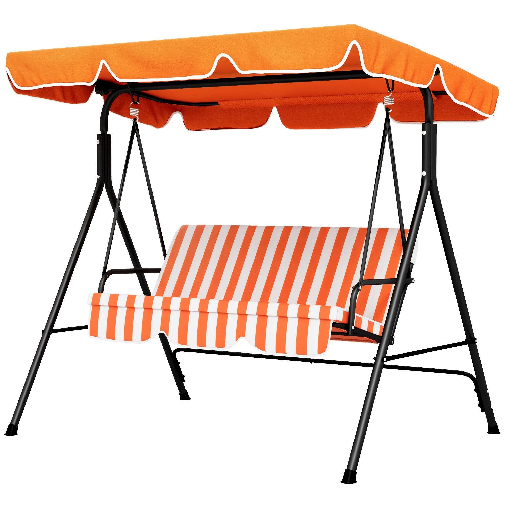 Outsunny 3-Seat Patio Swing Chair, Outdoor Porch Swing Glider with Adjustable Canopy, Removable Cushion, and Weather Resistant Steel Frame, for Garden, Poolside, Backyard, Orange