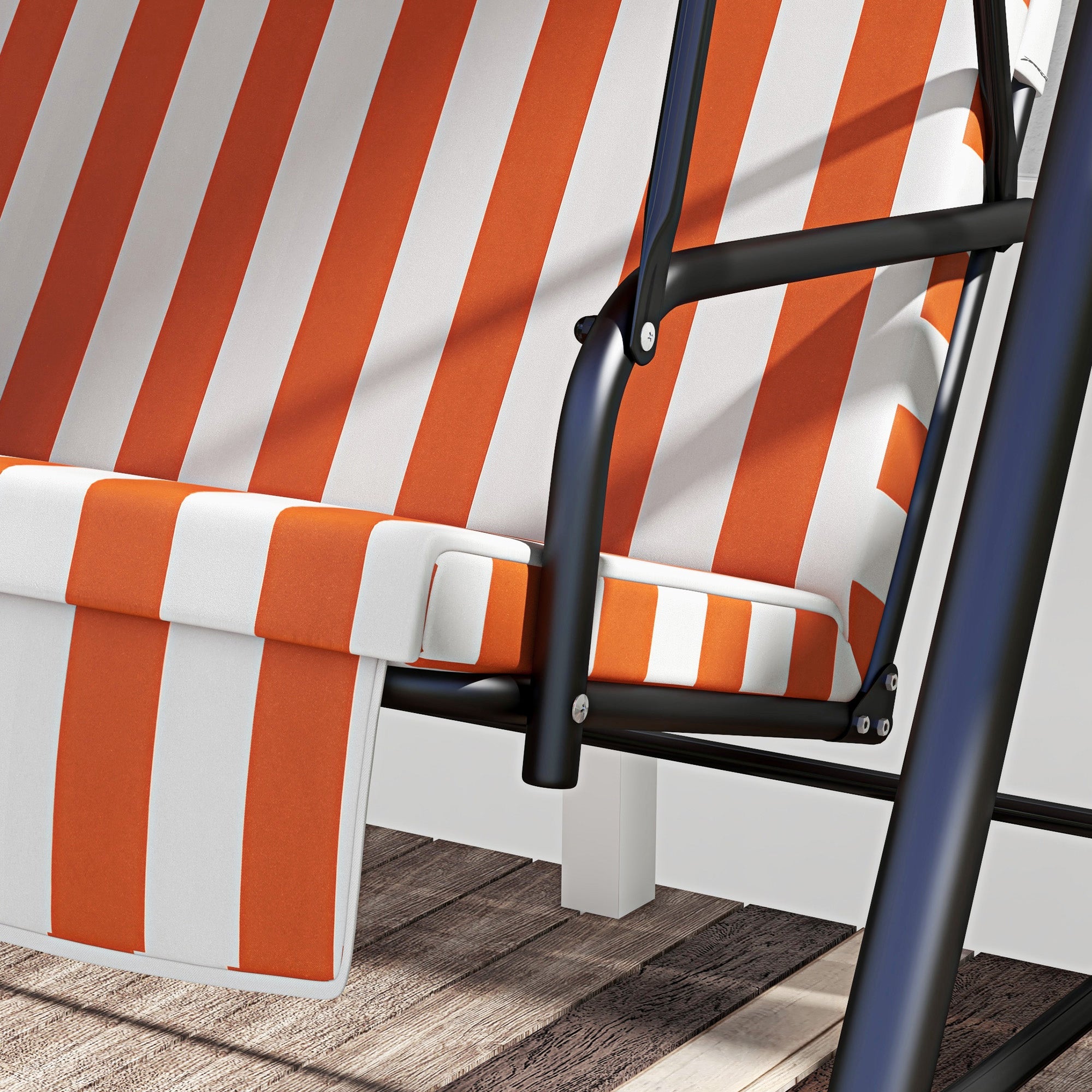 Outsunny 3-Seat Patio Swing Chair, Outdoor Porch Swing Glider with Adjustable Canopy, Removable Cushion, and Weather Resistant Steel Frame, for Garden, Poolside, Backyard, Orange