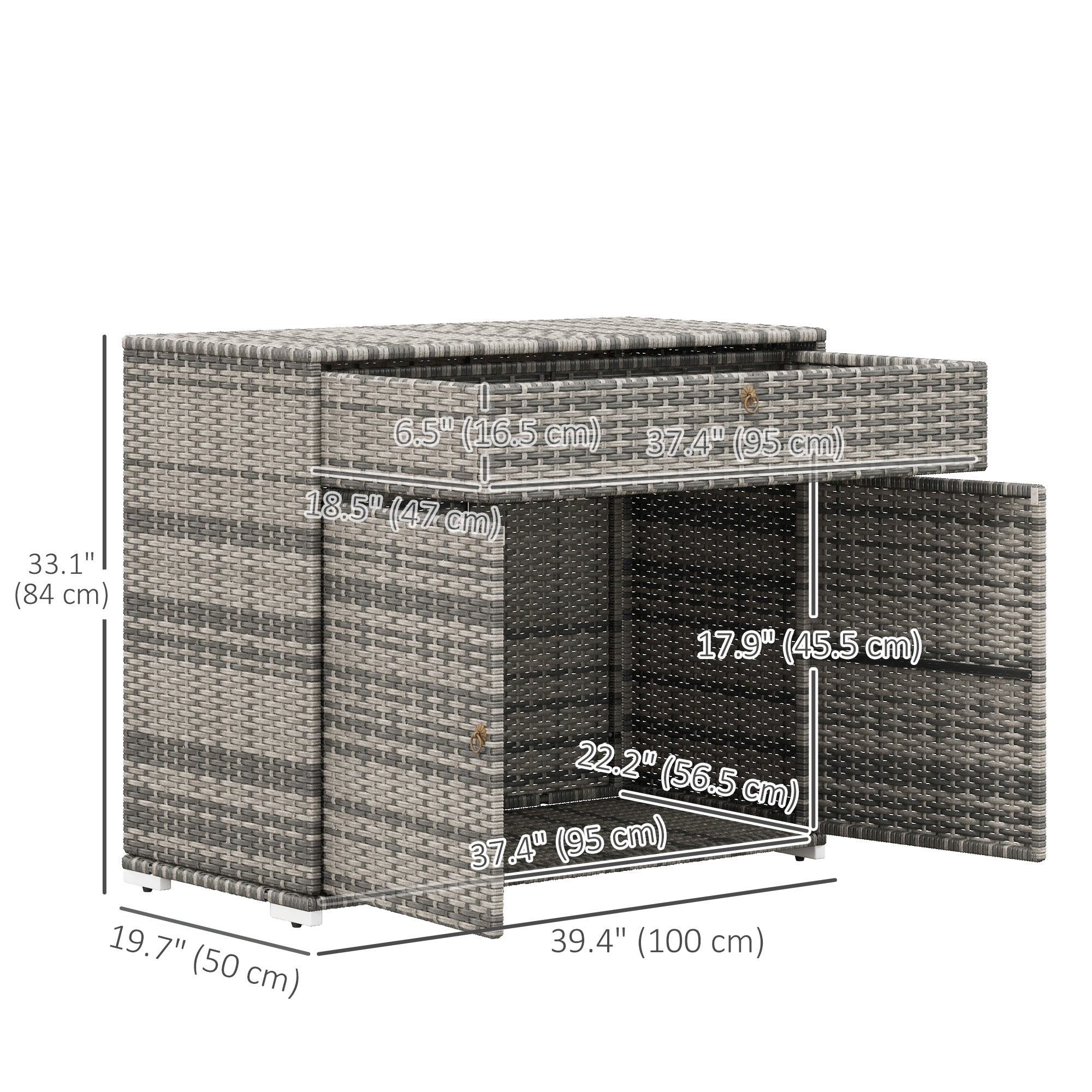 Outsunny Outdoor Storage Cabinet, Wicker 2-Door Pool Towel Storage Cabinet with Drawer, Freestanding PE Rattan Pool Organizer with Steel Frame for Garden, Porch, Patio, Grey