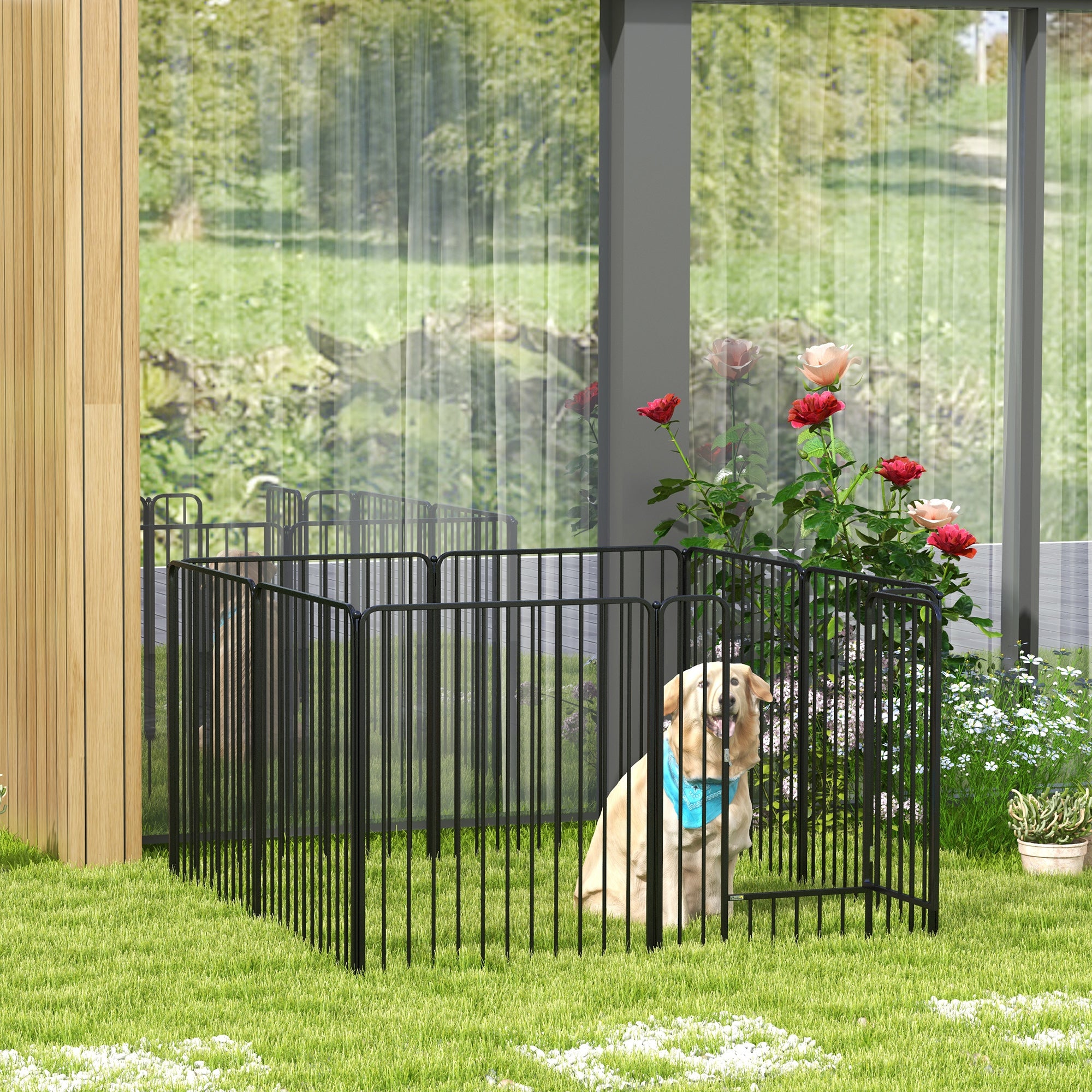 PawHut Heavy Duty Dog Playpen, 8 Panels Dog Pen, 100cm Height Pet Playpen Exercise Pen, with Door, for Small and Medium, Large Dogs