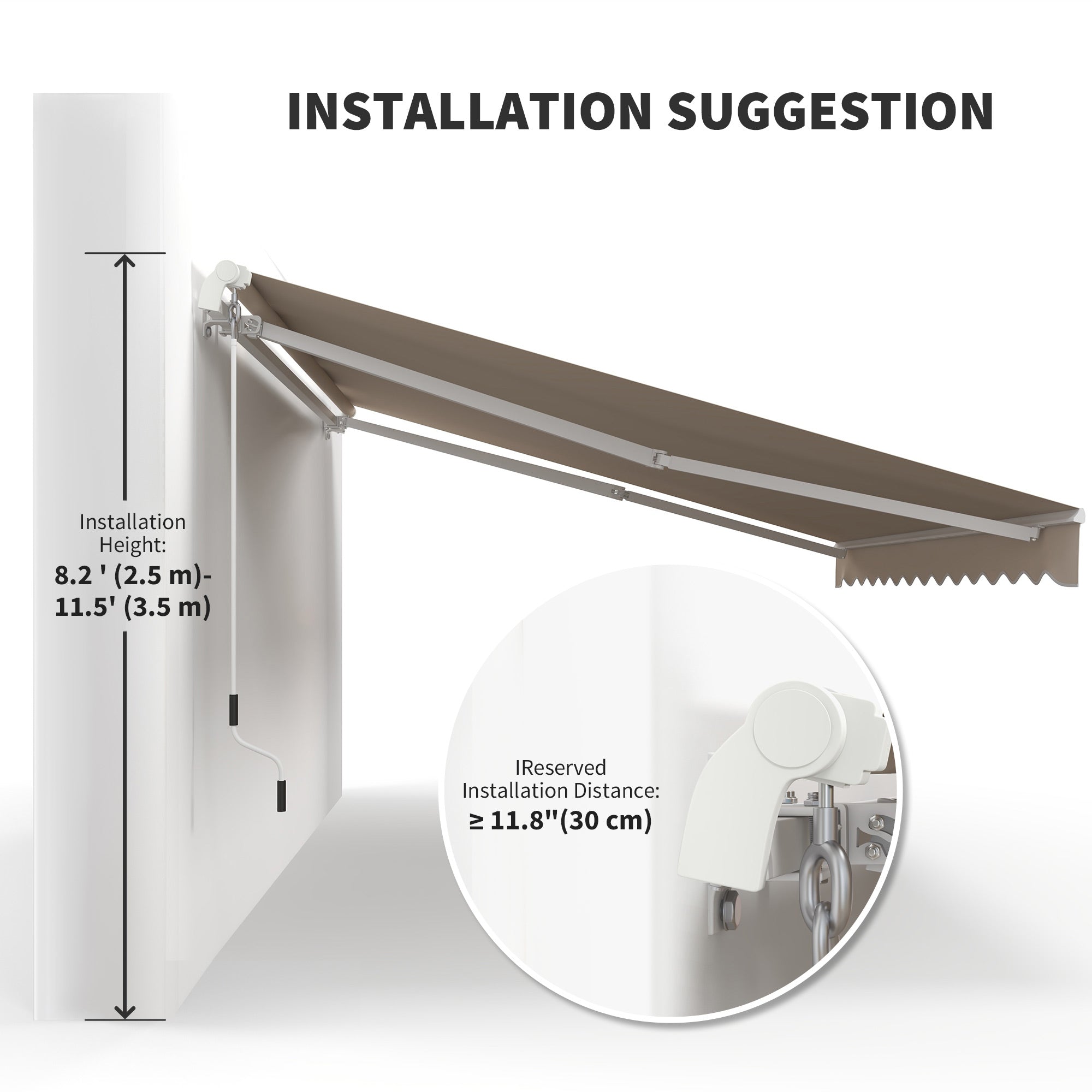 Outsunny 12' x 10' Retractable Awning Patio Sun Shade Shelter with Manual Crank Handle, UV & Water-Resistant Fabric and Aluminum Frame for Deck, Balcony, Yard, Cream White