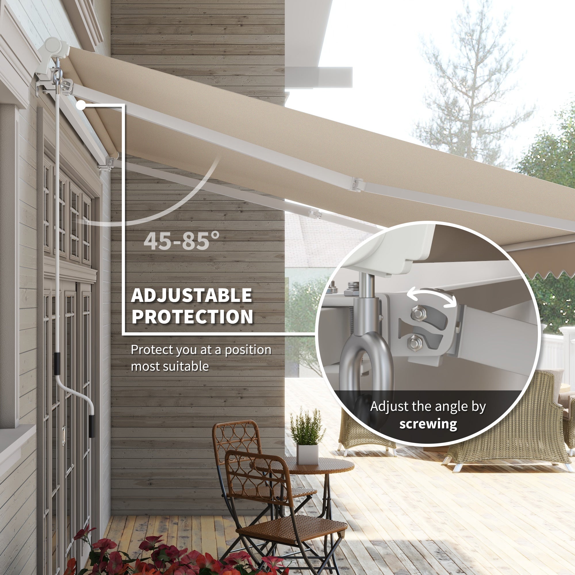 Outsunny 12' x 10' Retractable Awning Patio Sun Shade Shelter with Manual Crank Handle, UV & Water-Resistant Fabric and Aluminum Frame for Deck, Balcony, Yard, Cream White