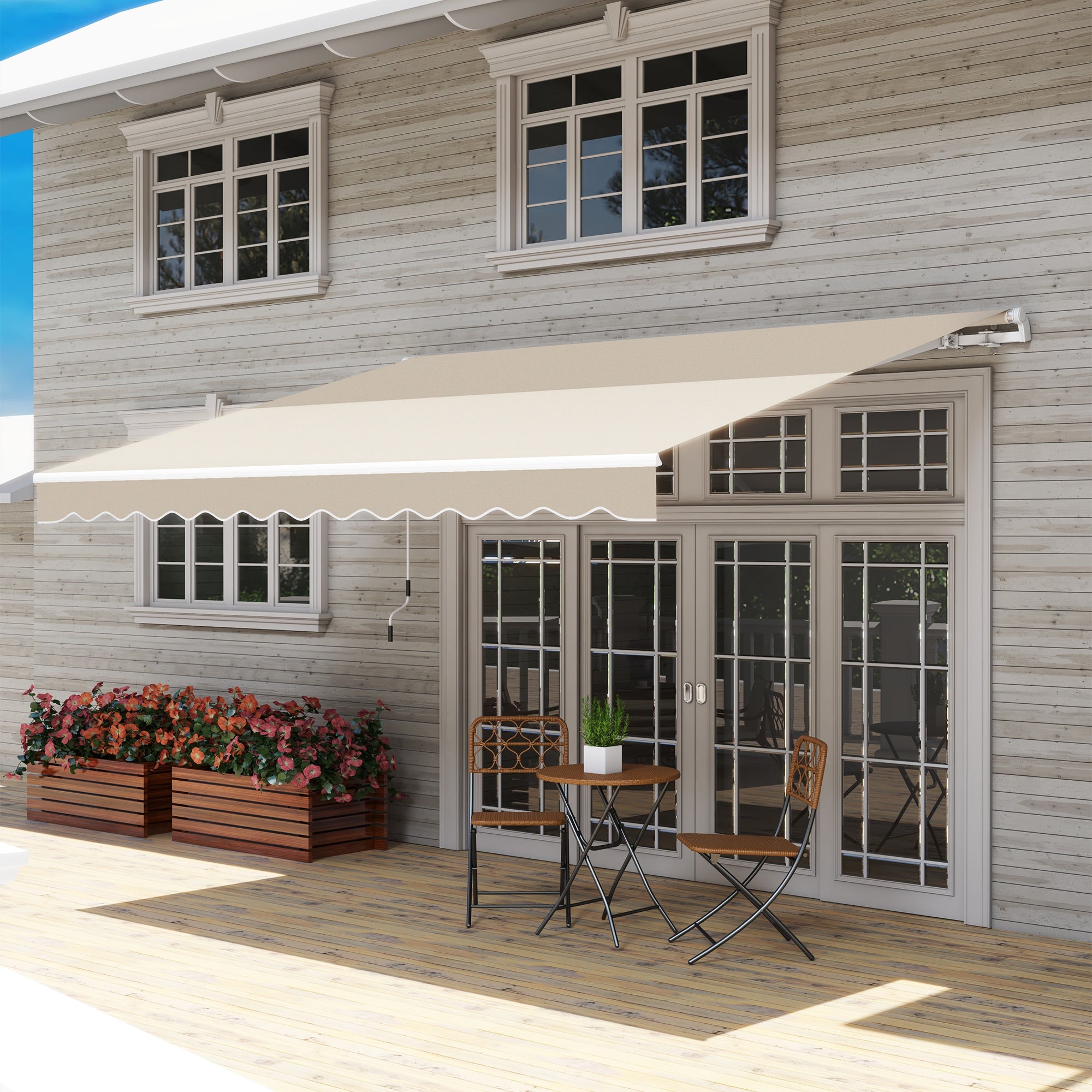 Outsunny 12' x 10' Retractable Awning Patio Sun Shade Shelter with Manual Crank Handle, UV & Water-Resistant Fabric and Aluminum Frame for Deck, Balcony, Yard, Cream White