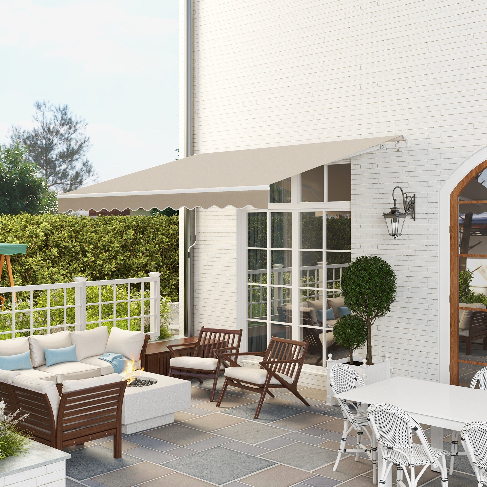 Outsunny 12' x 10' Retractable Awning Patio Sun Shade Shelter with Manual Crank Handle, UV & Water-Resistant Fabric and Aluminum Frame for Deck, Balcony, Yard, Cream White