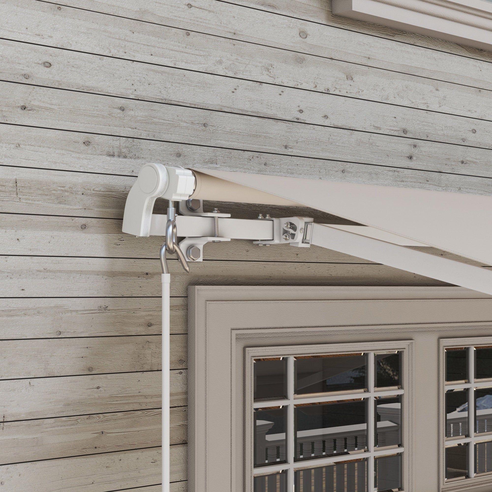 Outsunny 12' x 10' Retractable Awning Patio Sun Shade Shelter with Manual Crank Handle, UV & Water-Resistant Fabric and Aluminum Frame for Deck, Balcony, Yard, Cream White