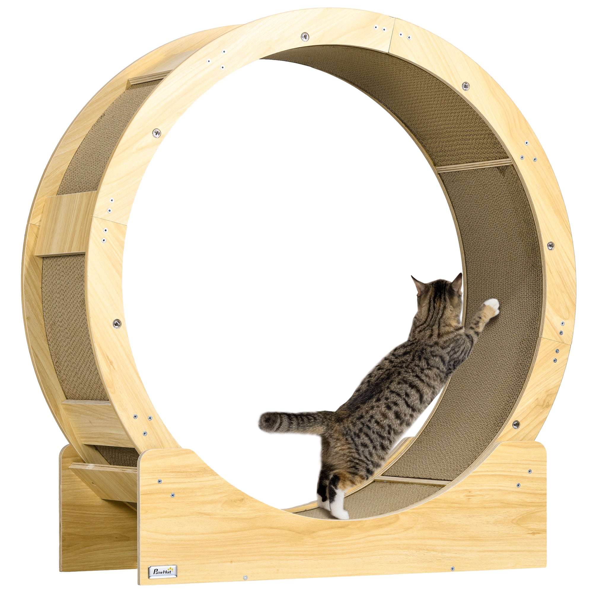 PawHut 36 Inch Cat Wheel Exerciser for Indoor Cats, Cat Treadmill with Carpeted Runway and Brake, Cat Running Toy for Fitness & Healthy, Oak