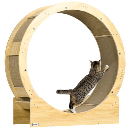 PawHut 36 Inch Cat Wheel Exerciser for Indoor Cats, Cat Treadmill with Carpeted Runway and Brake, Cat Running Toy for Fitness & Healthy, Oak