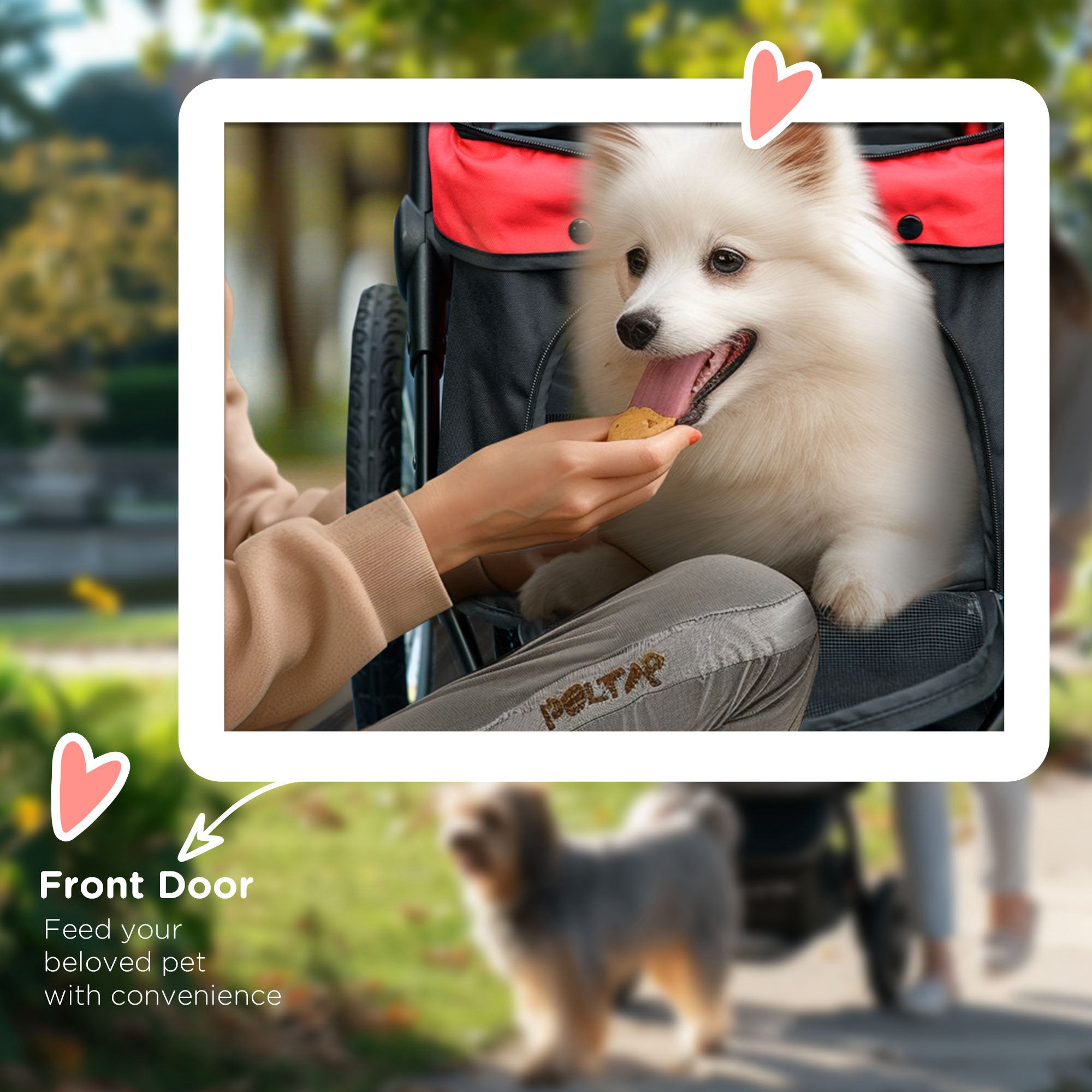 PawHut Pet Stroller for Small and Medium Dogs, 3 Big Wheels Cat Stroller Travel Folding Carrier with Adjustable Canopy, Safety Tether, Storage Basket, Red