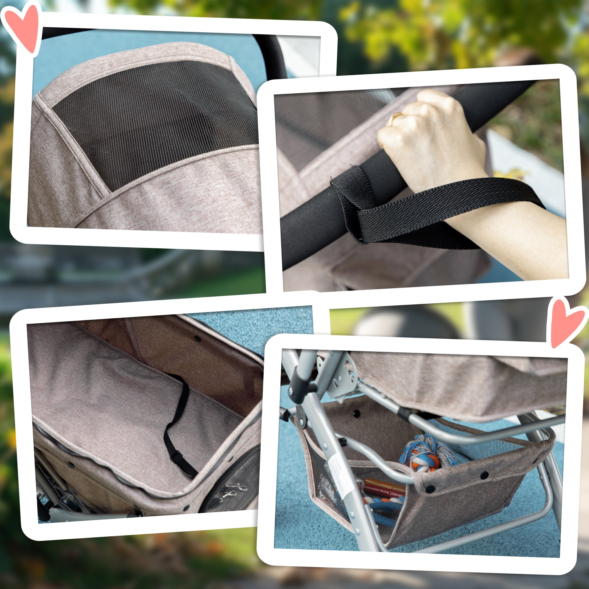 PawHut 4 Wheels Pet Stroller w/ Reversible Handle, Foldable Dog Cat Travel Carriage w/ EVA Wheels Basket Storage Bag 3-stage Canopy Brown