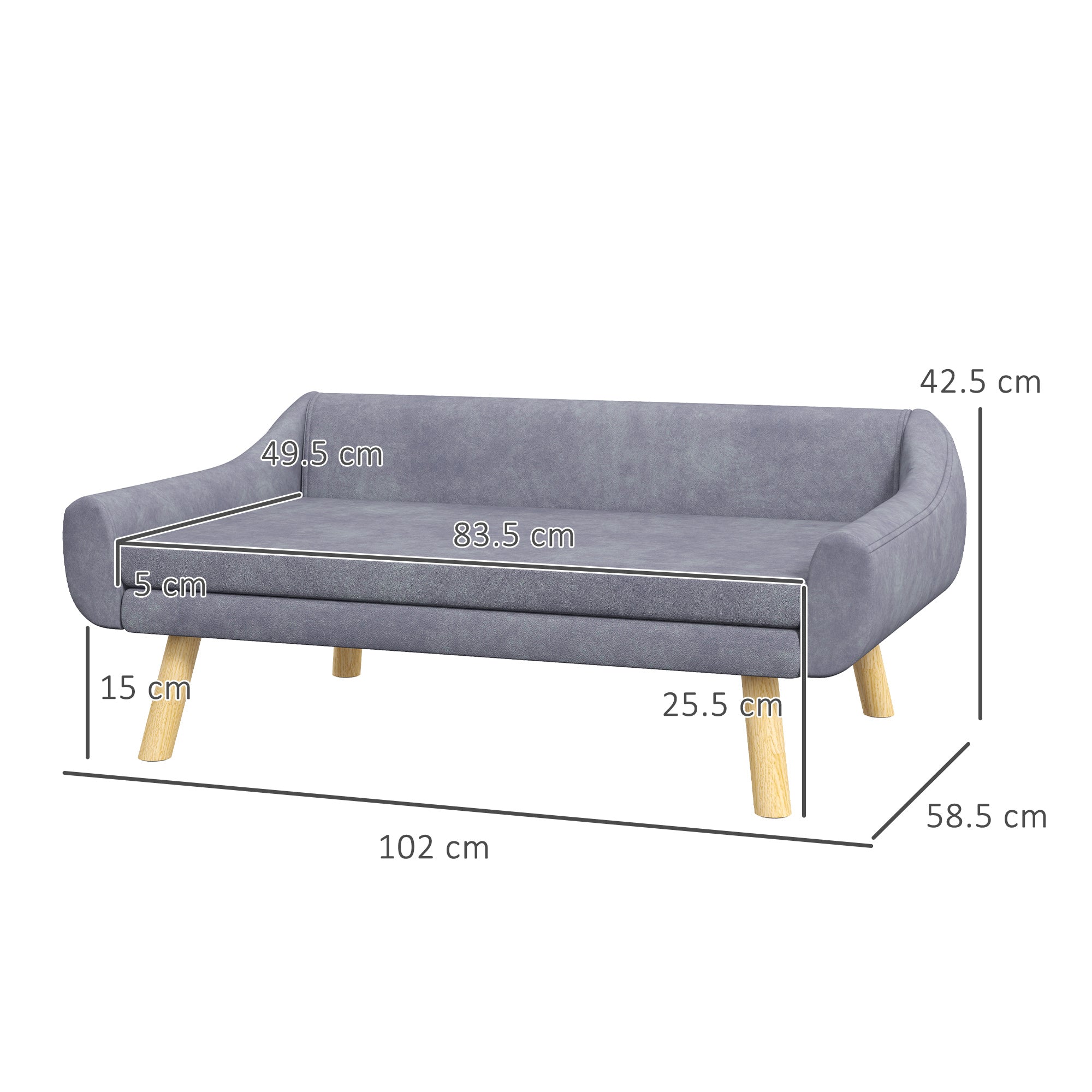 PawHut Dog Sofa Bed with Soft Cushion, Pet Couch with Wooden Frame, Removable and Washable Cover, for Medium and Large Dogs, Grey