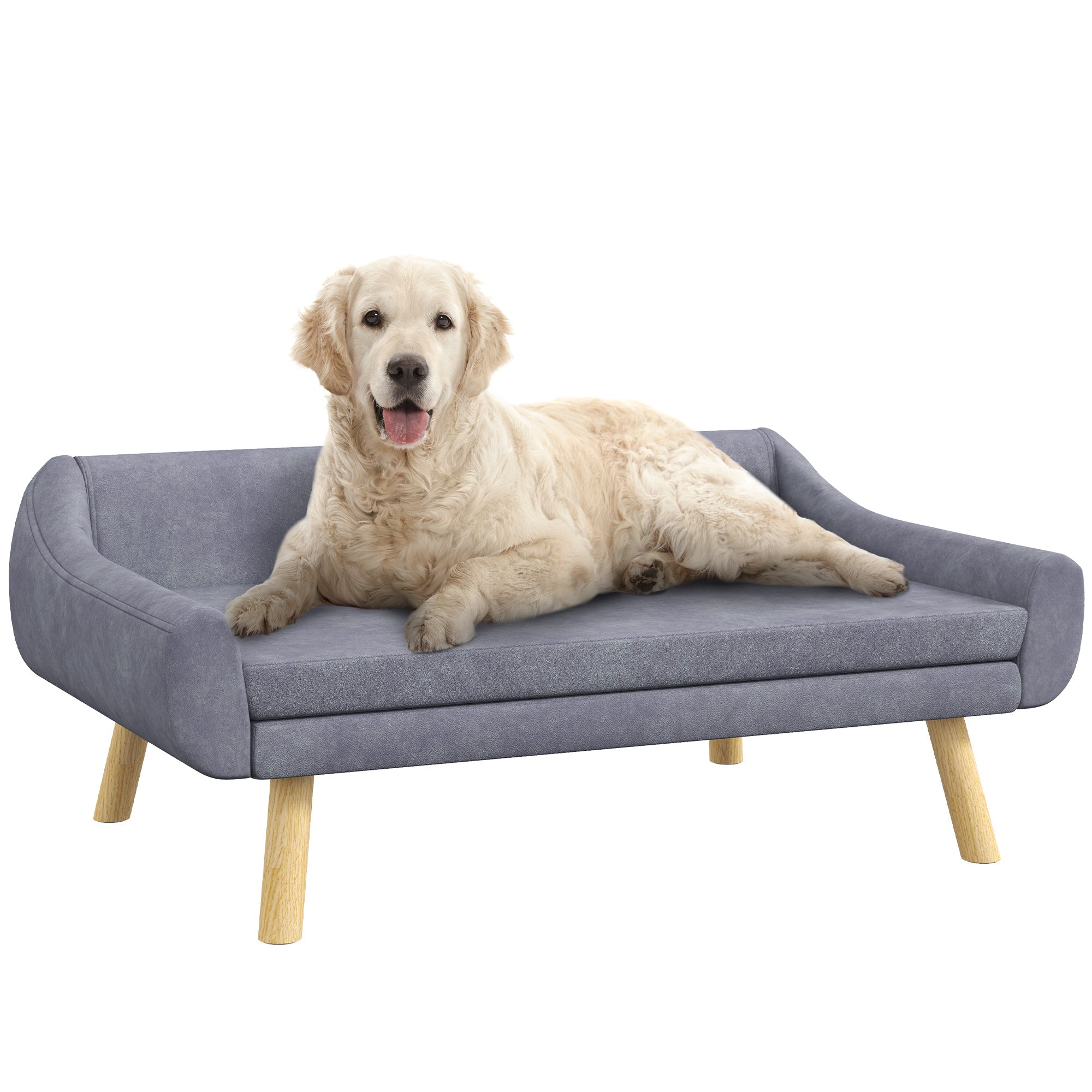 PawHut Dog Sofa Bed with Soft Cushion, Pet Couch with Wooden Frame, Removable and Washable Cover, for Medium and Large Dogs, Grey
