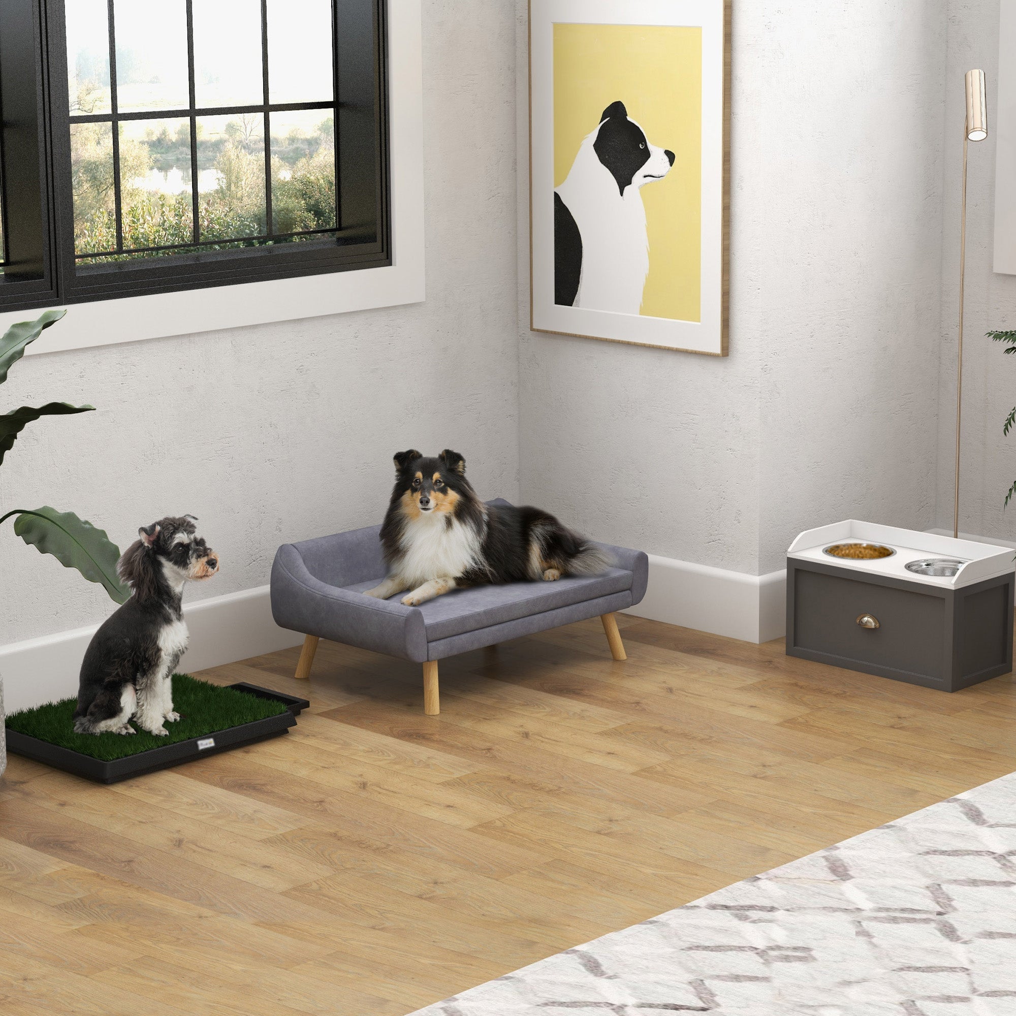 PawHut Dog Sofa Bed with Soft Cushion, Pet Couch with Wooden Frame, Removable and Washable Cover, for Medium and Large Dogs, Grey