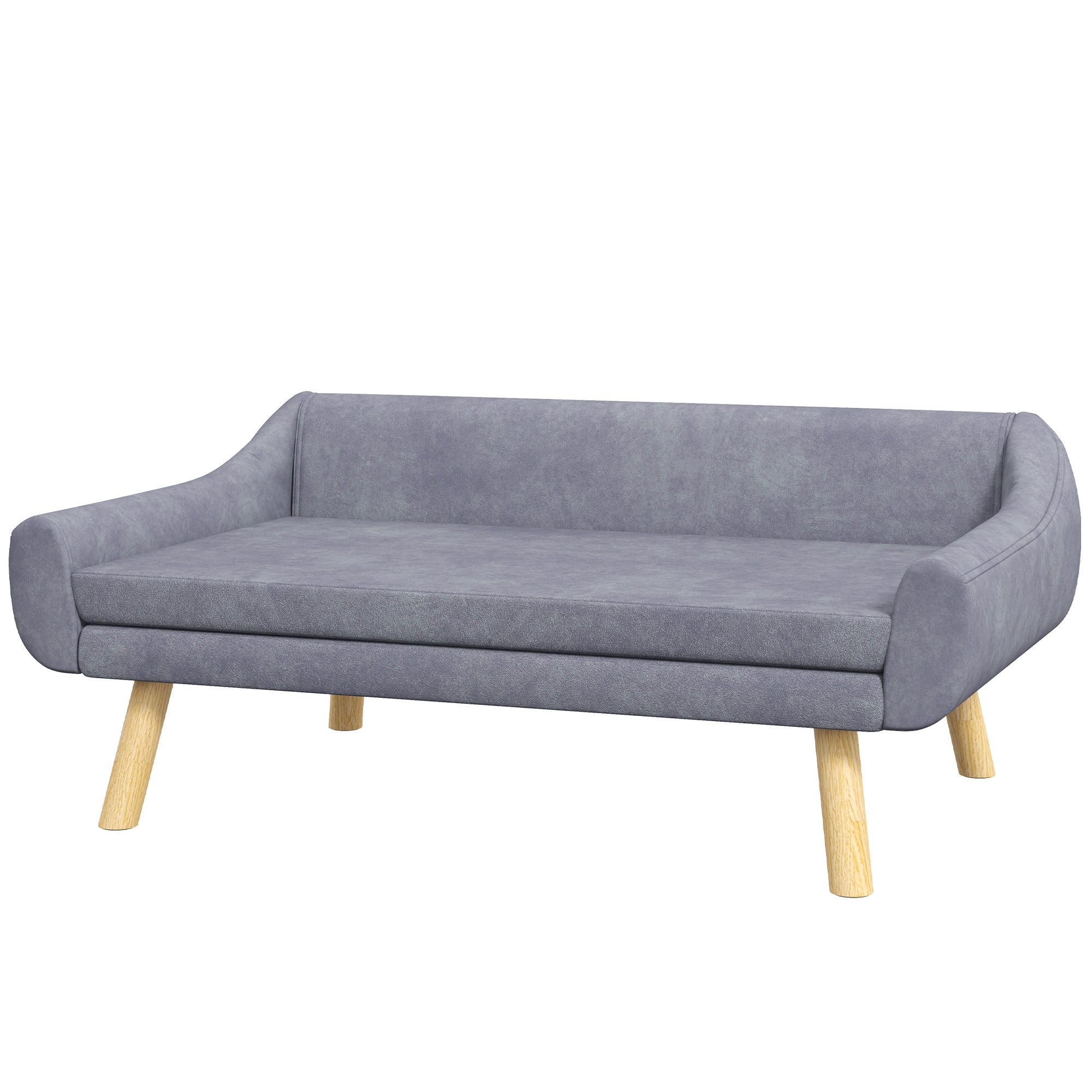 PawHut Dog Sofa Bed with Soft Cushion, Pet Couch with Wooden Frame, Removable and Washable Cover, for Medium and Large Dogs, Grey