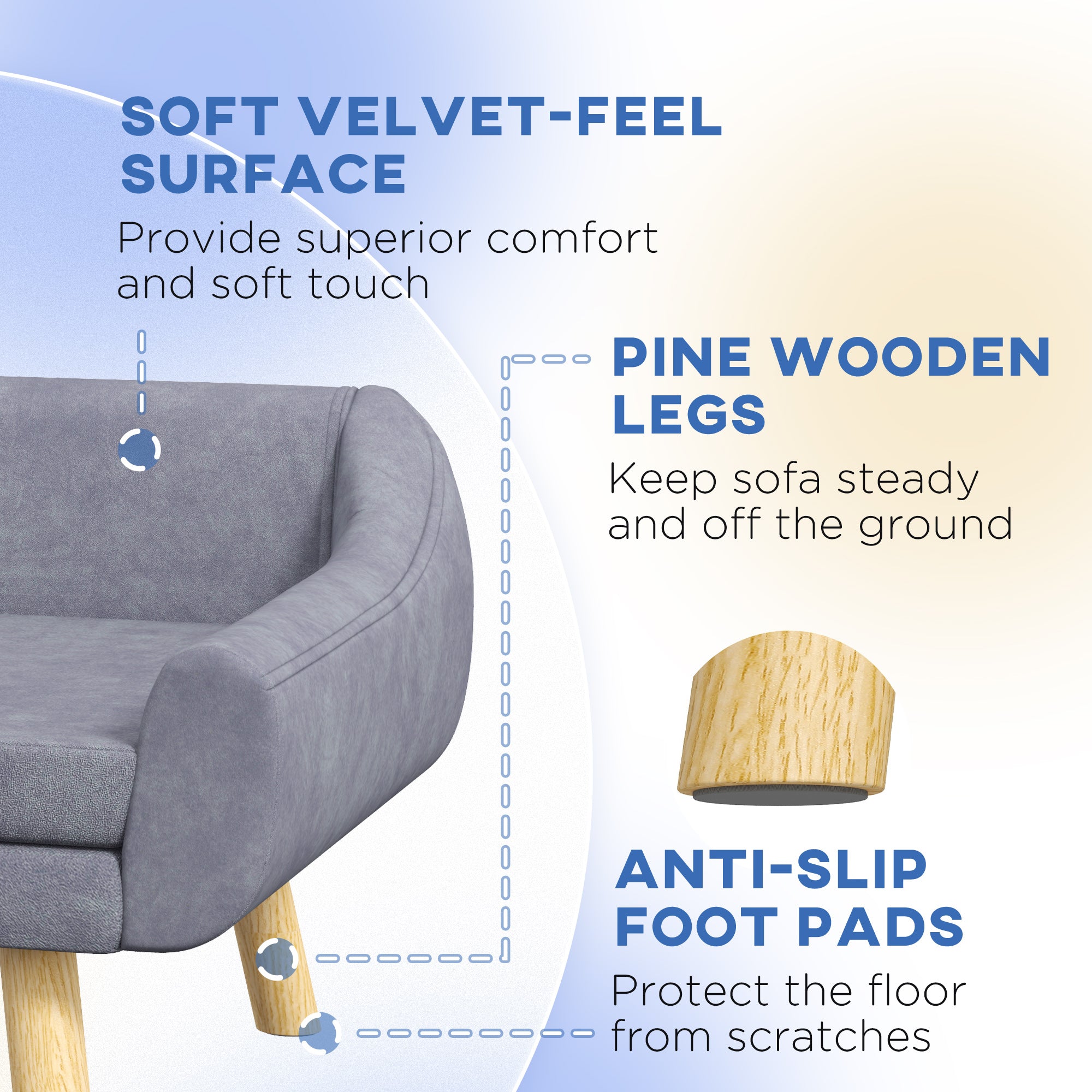 PawHut Dog Sofa Bed with Soft Cushion, Pet Couch with Wooden Frame, Removable and Washable Cover, for Medium and Large Dogs, Grey