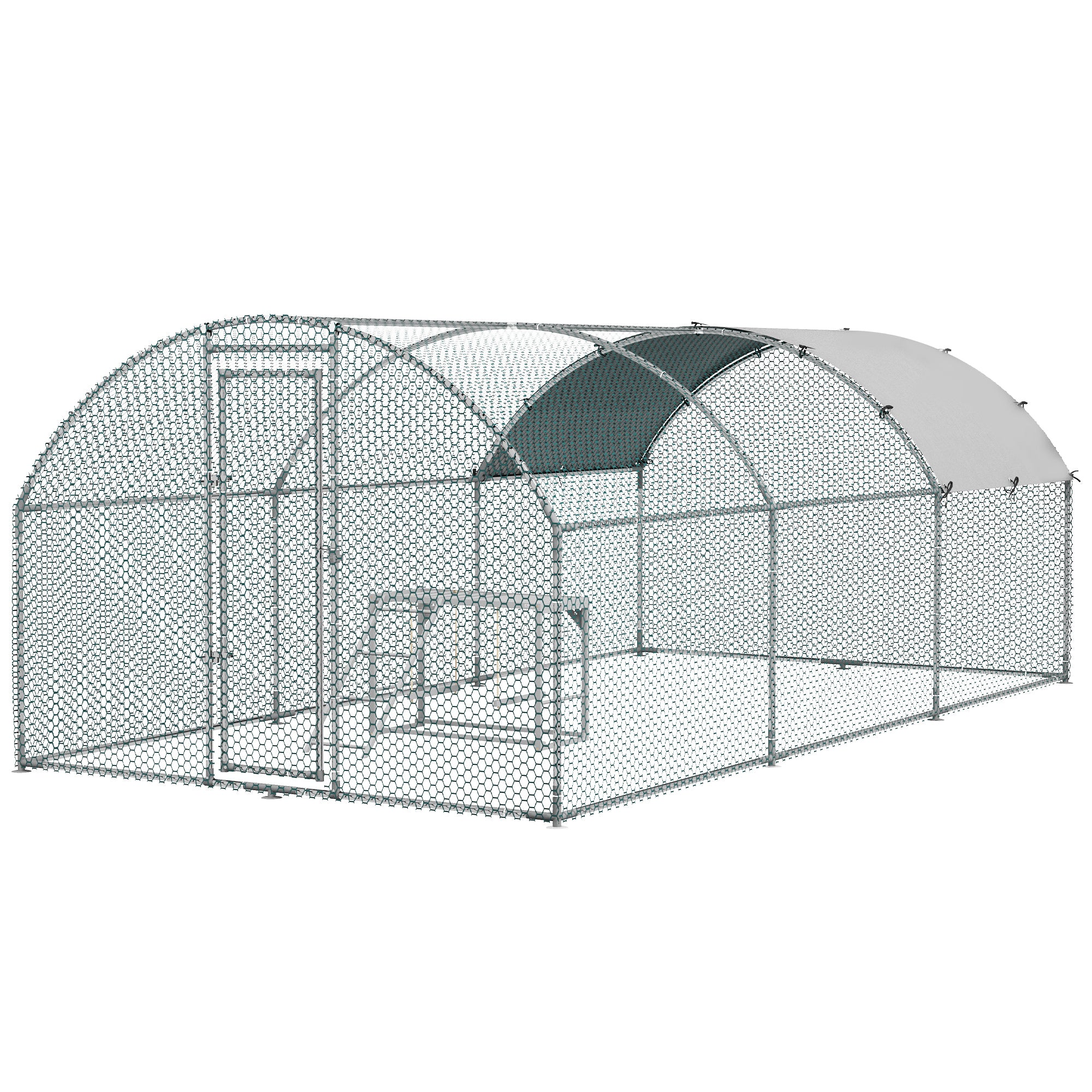 PawHut Walk-In Chicken Run Chicken Coop with Cover, Chicken Activity Shelf, Outdoor Poultry House Cage for 12-18 Chickens, Ducks, Rabbits, Yard and Farm Use, 2.8 x 5.7 x 2m