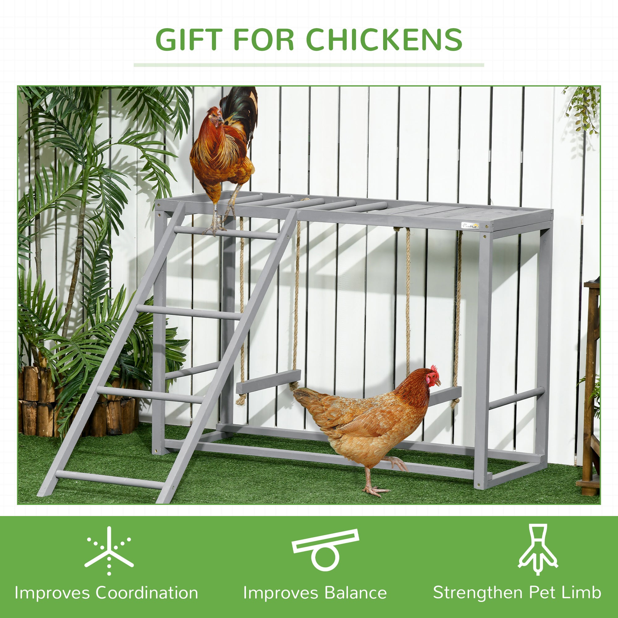 PawHut Walk-In Chicken Run Chicken Coop with Cover, Chicken Activity Shelf, Outdoor Poultry House Cage for 12-18 Chickens, Ducks, Rabbits, Yard and Farm Use, 2.8 x 5.7 x 2m