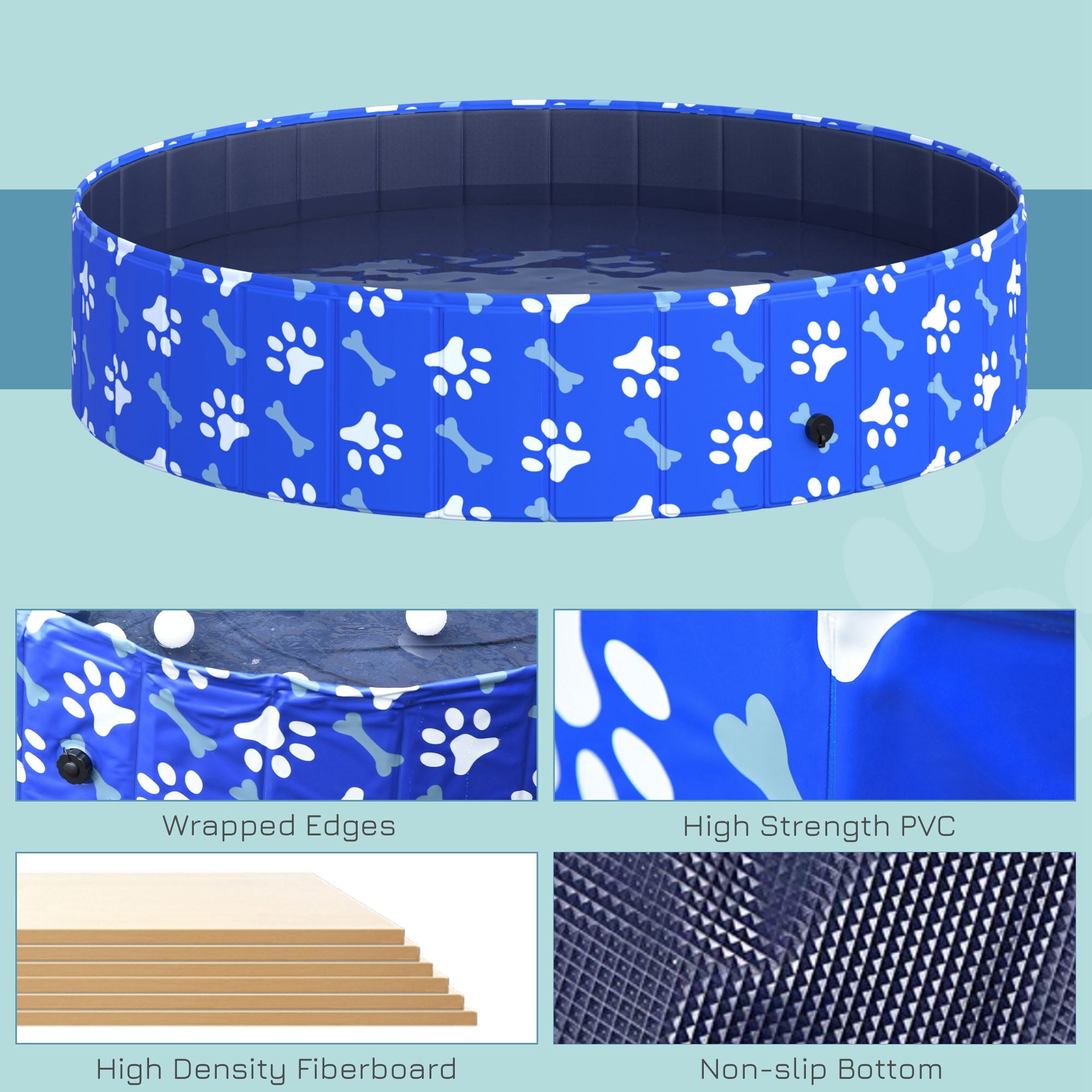 PawHut Foldable Pet Swimming Pool, Portable Dog Bathing Tub, 12" x 55" Plastic Large Dog Pool for Outdoor Dogs and Cats, Blue