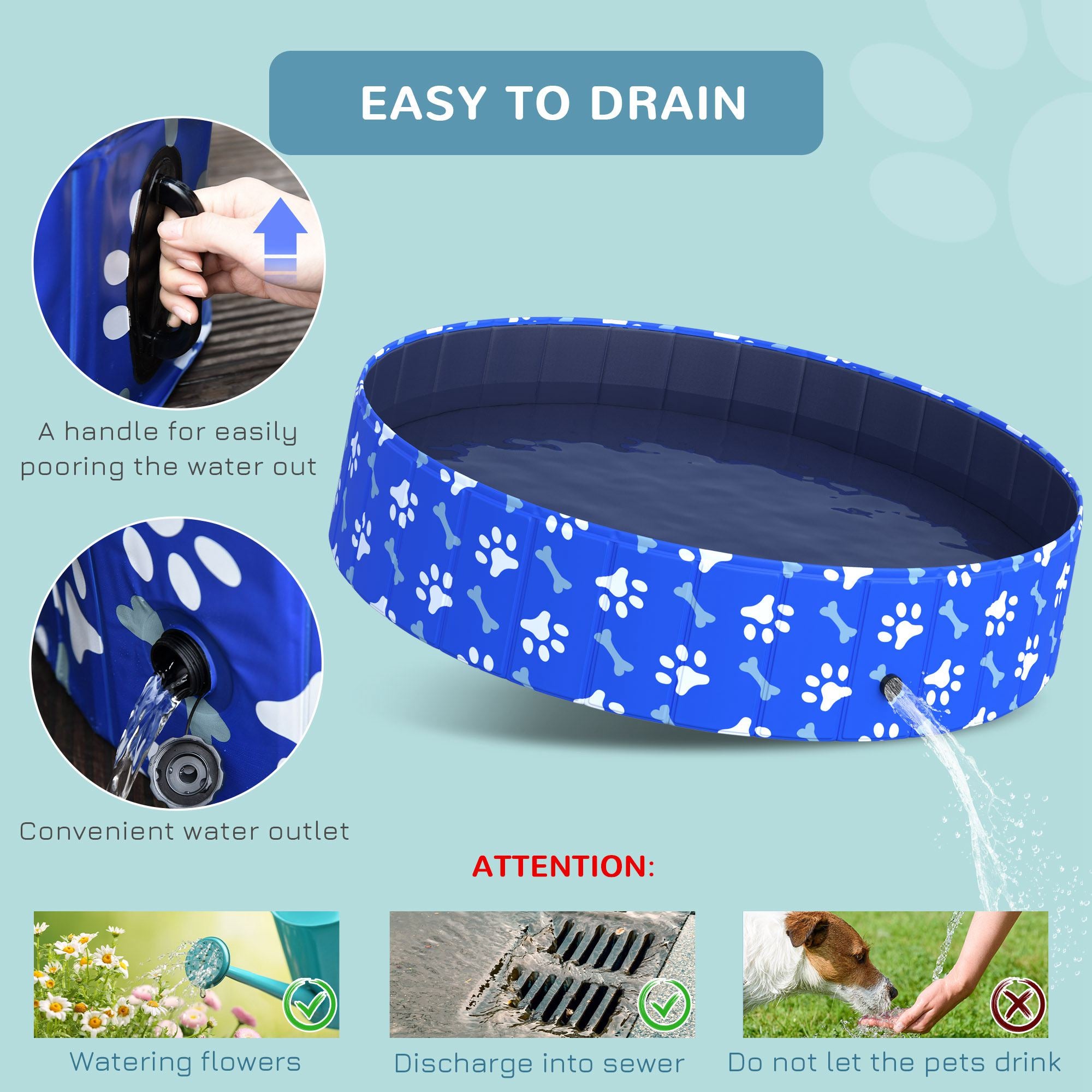 PawHut Foldable Pet Swimming Pool, Portable Dog Bathing Tub, 12" x 55" Plastic Large Dog Pool for Outdoor Dogs and Cats, Blue